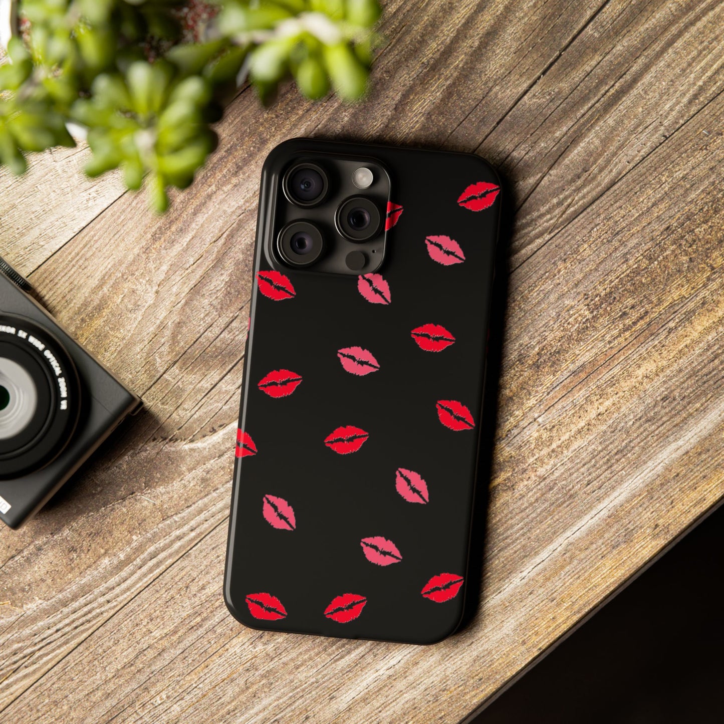 Kiss Mark Slim Phone Case - Chic Lip Print Design for Fashion Lovers