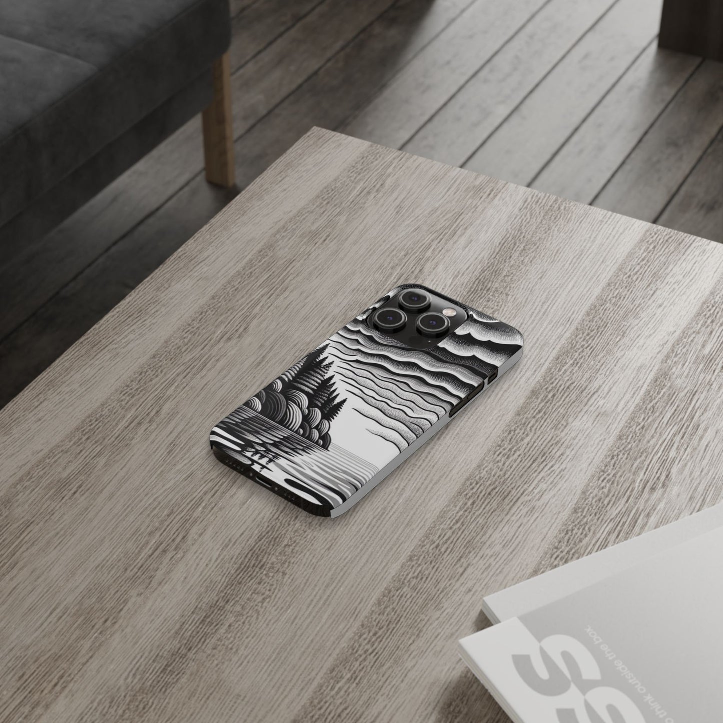 Artistic Black and White Slim Phone Case - Nature Landscape Design