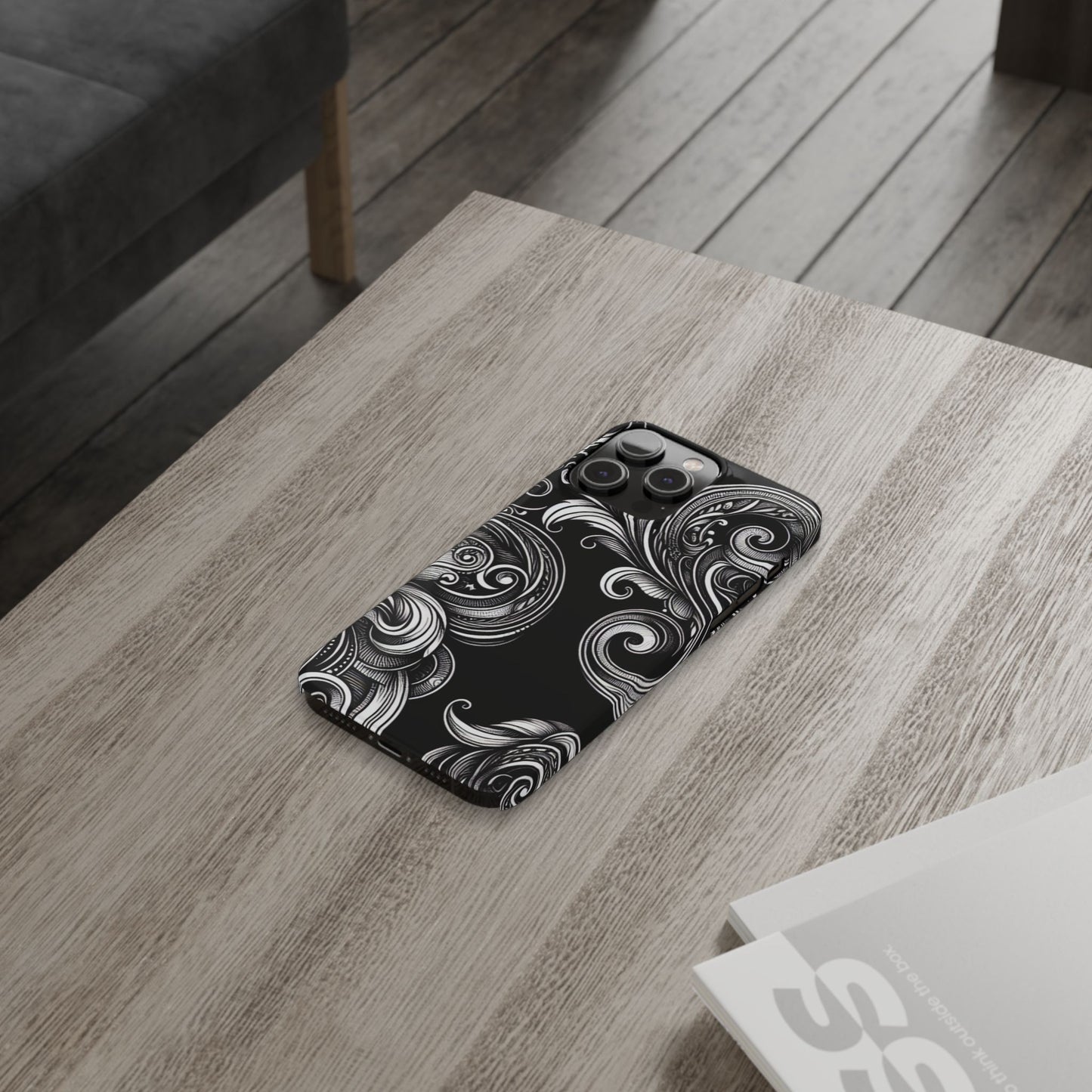 Elegant Black Swirl Slim Phone Case - Artistic Design for All Occasions