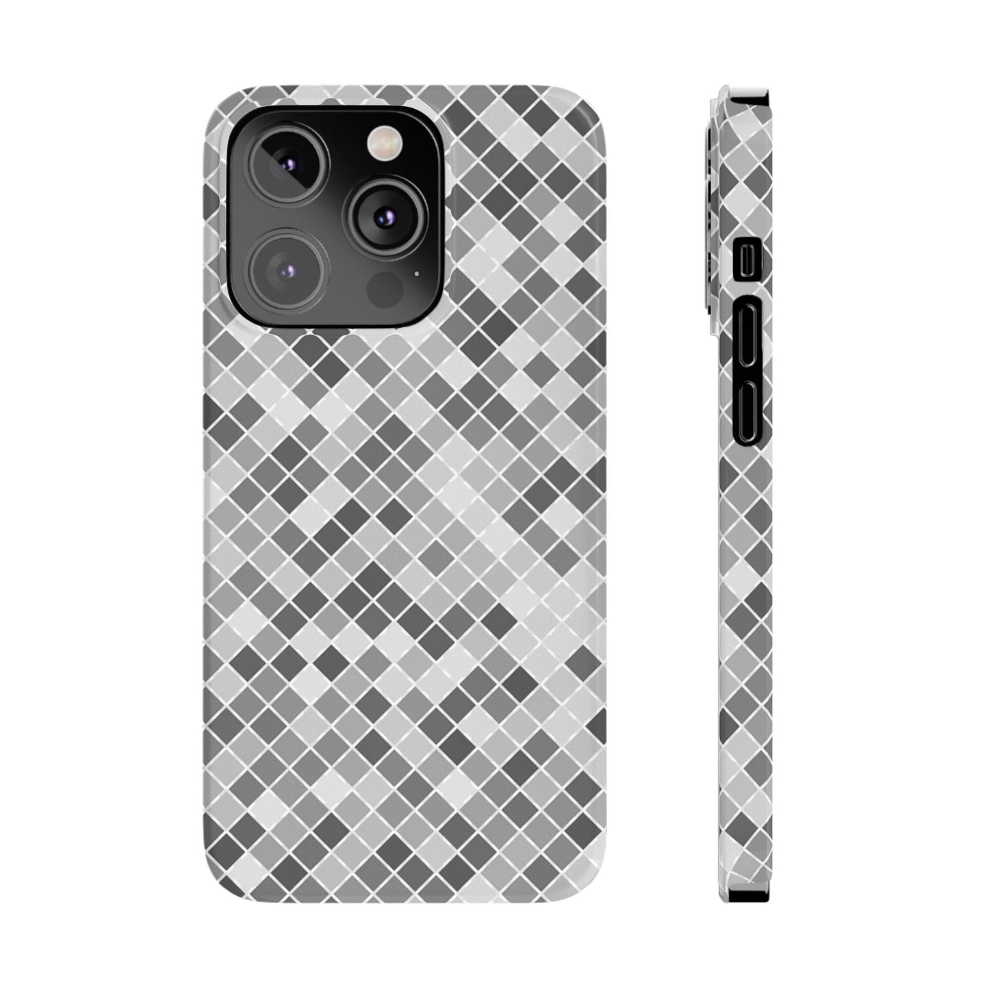 Chic Grey Mosaic Slim Phone Case - Stylish Protection for Modern Lifestyle