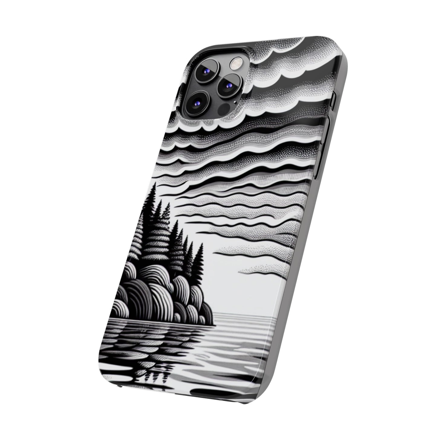 Artistic Black and White Slim Phone Case - Nature Landscape Design