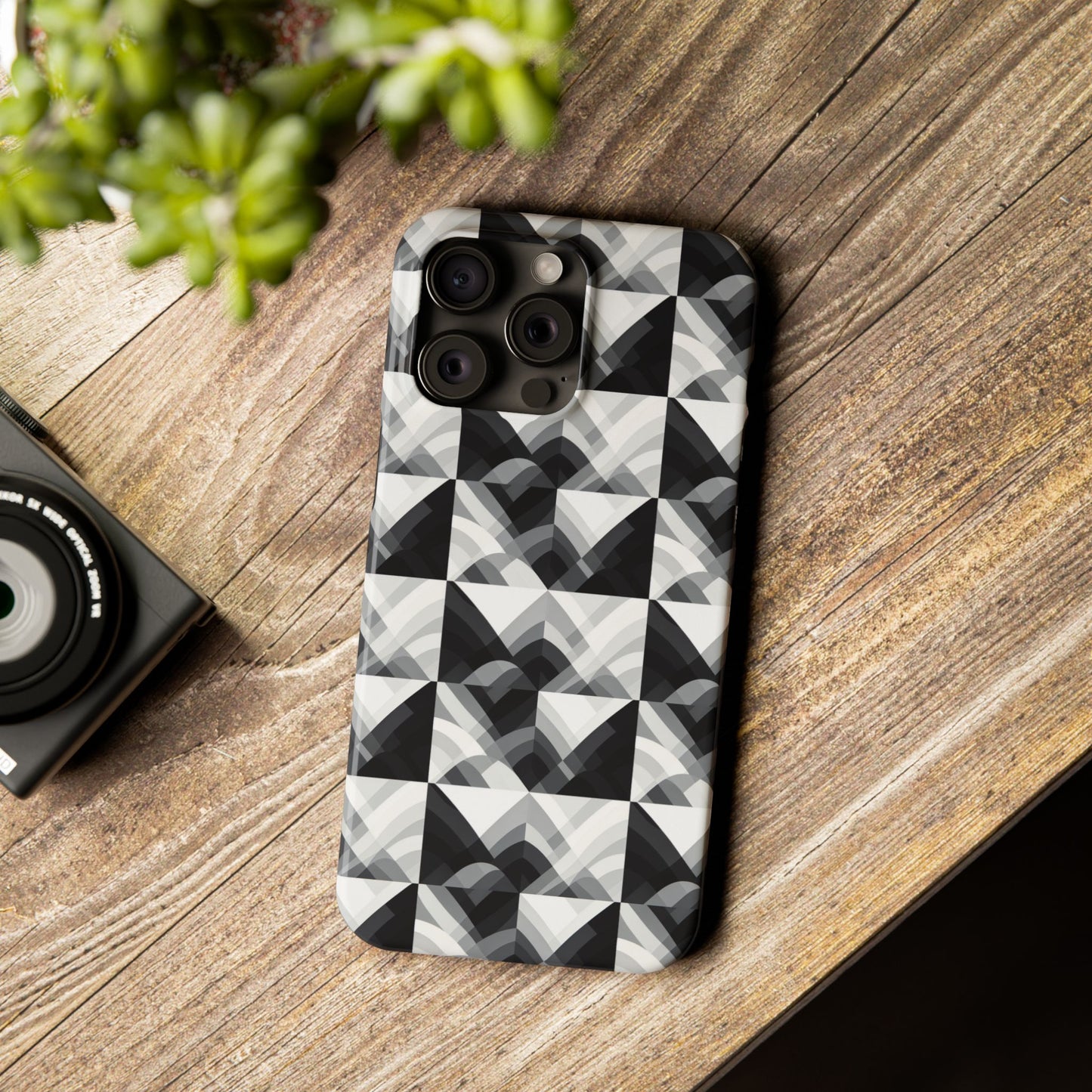 Stylish Black and Gray Slim Phone Case - Geometric Pattern for Modern Aesthetics