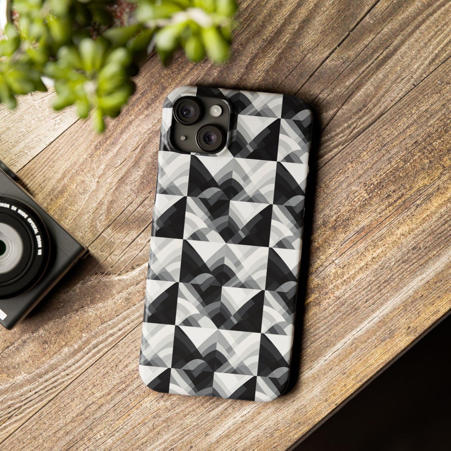 Stylish Black and Gray Slim Phone Case - Geometric Pattern for Modern Aesthetics