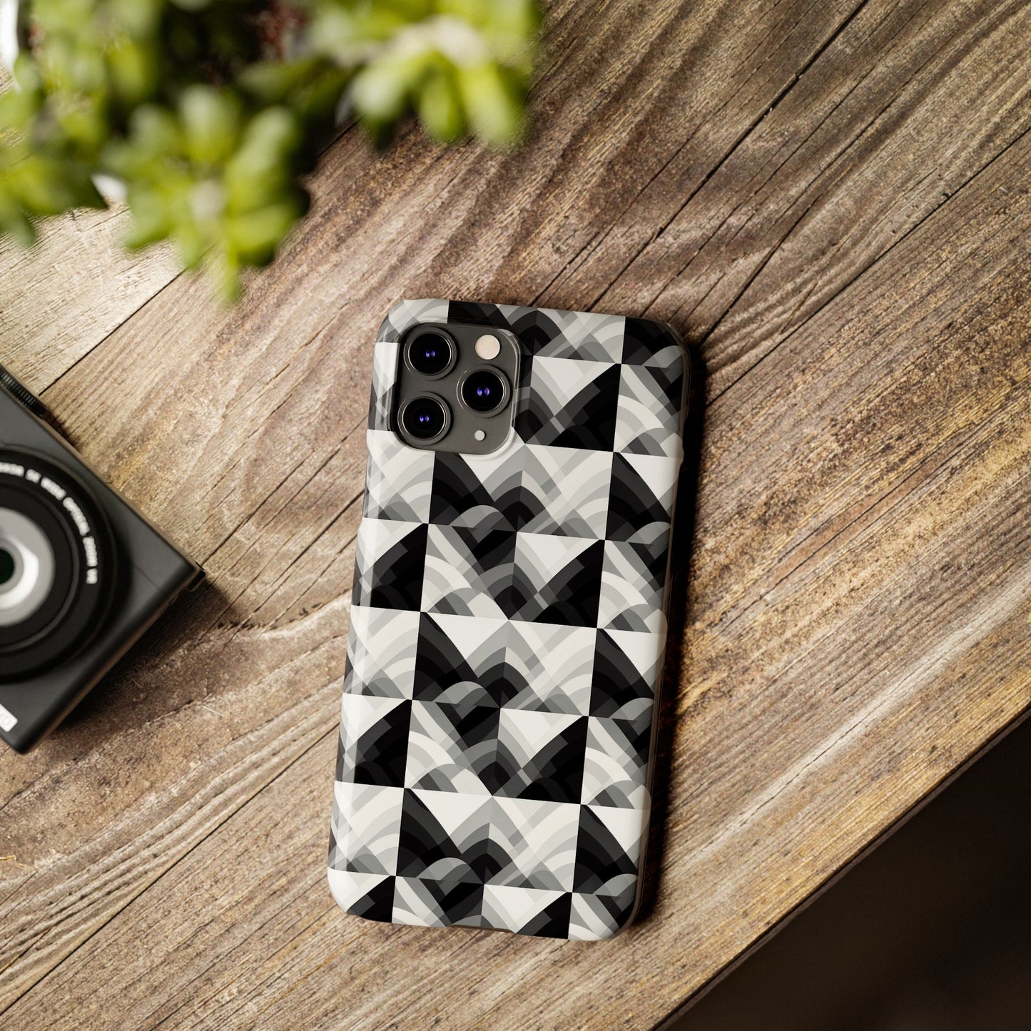 Stylish Black and Gray Slim Phone Case - Geometric Pattern for Modern Aesthetics