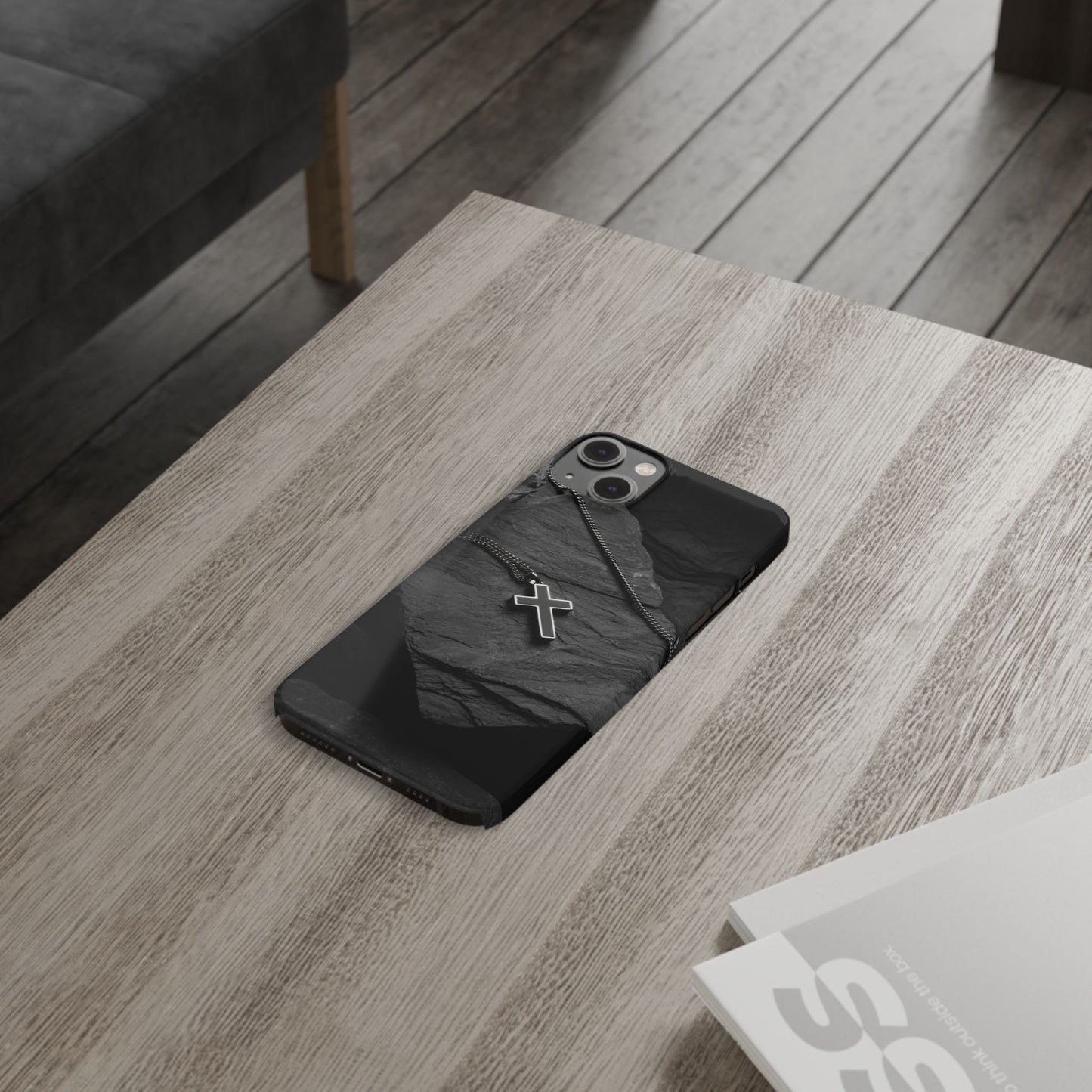 Minimalist Black Cross Slim Phone Case - Stylish & Modern Design