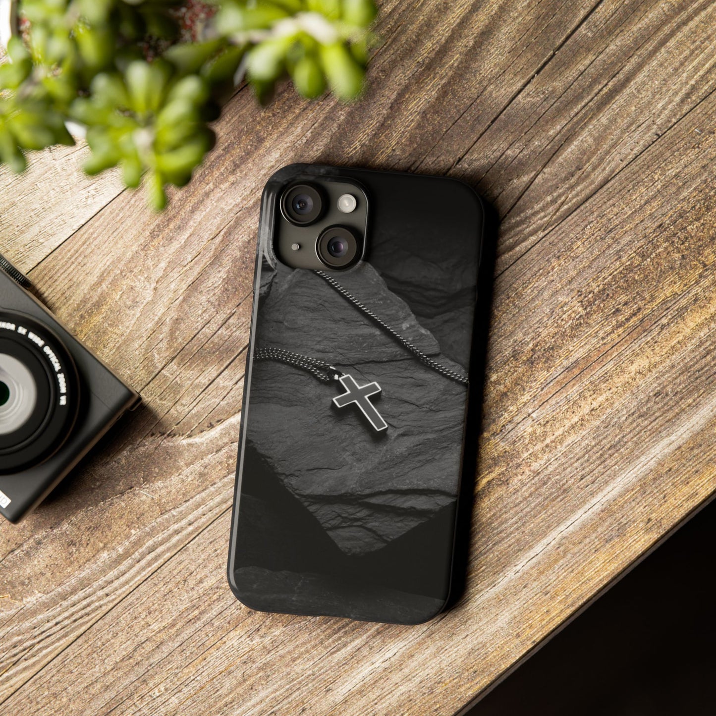 Minimalist Black Cross Slim Phone Case - Stylish & Modern Design