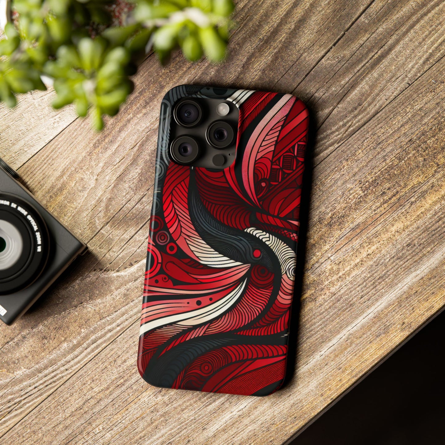 Artistic Red Swirl Slim Phone Case - Trendy Design for Stylish Protection