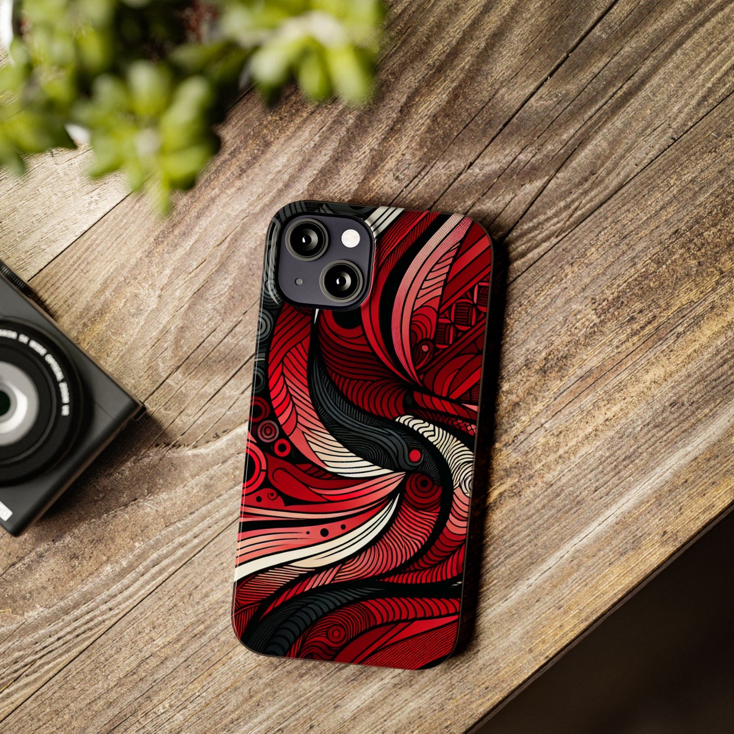 Artistic Red Swirl Slim Phone Case - Trendy Design for Stylish Protection