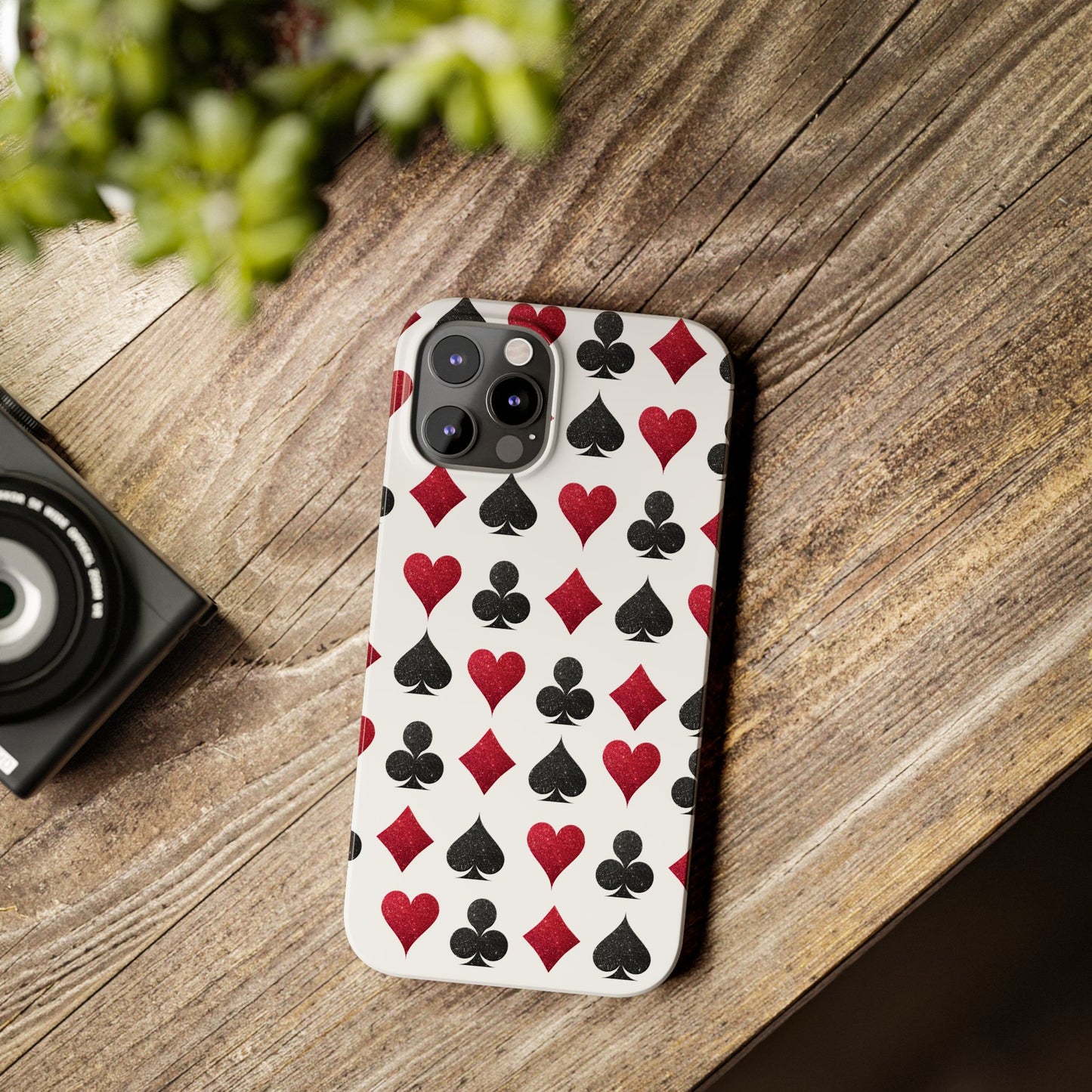 Stylish Playing Card Slim Phone Case - Red & Black Design