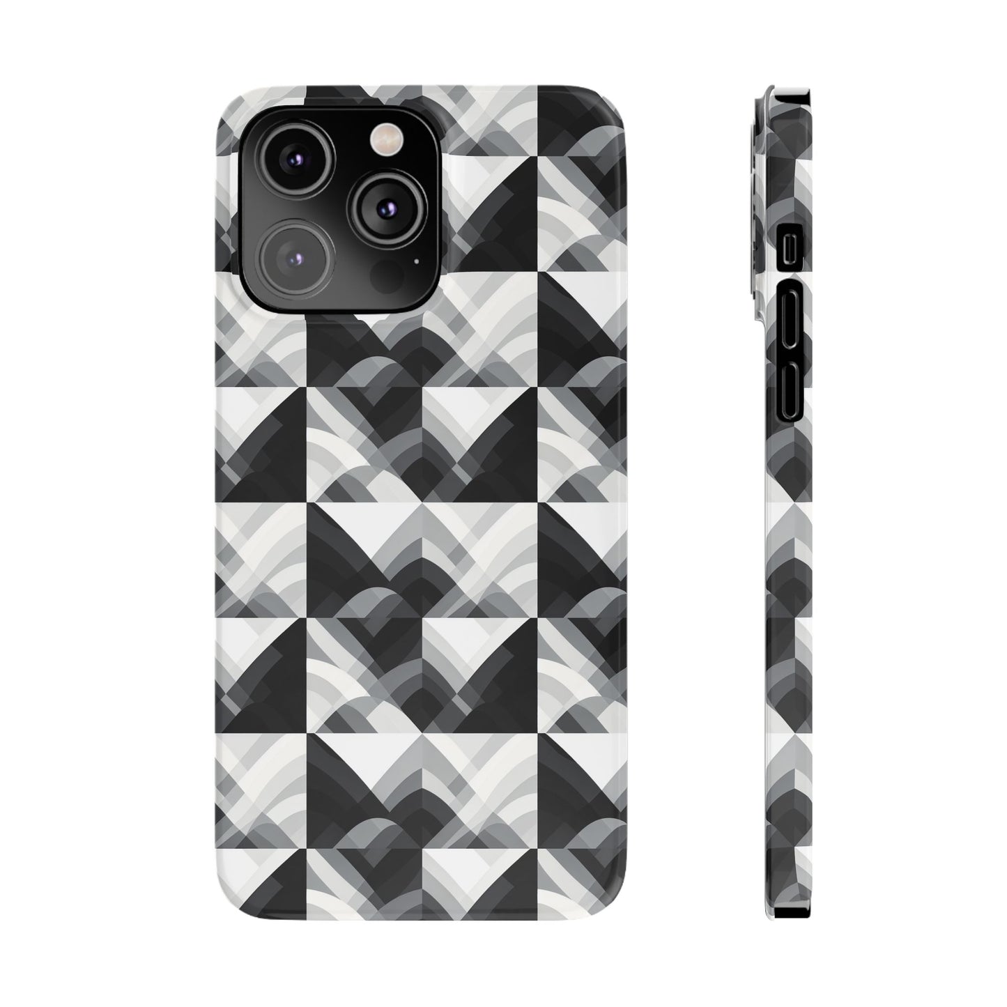 Stylish Black and Gray Slim Phone Case - Geometric Pattern for Modern Aesthetics