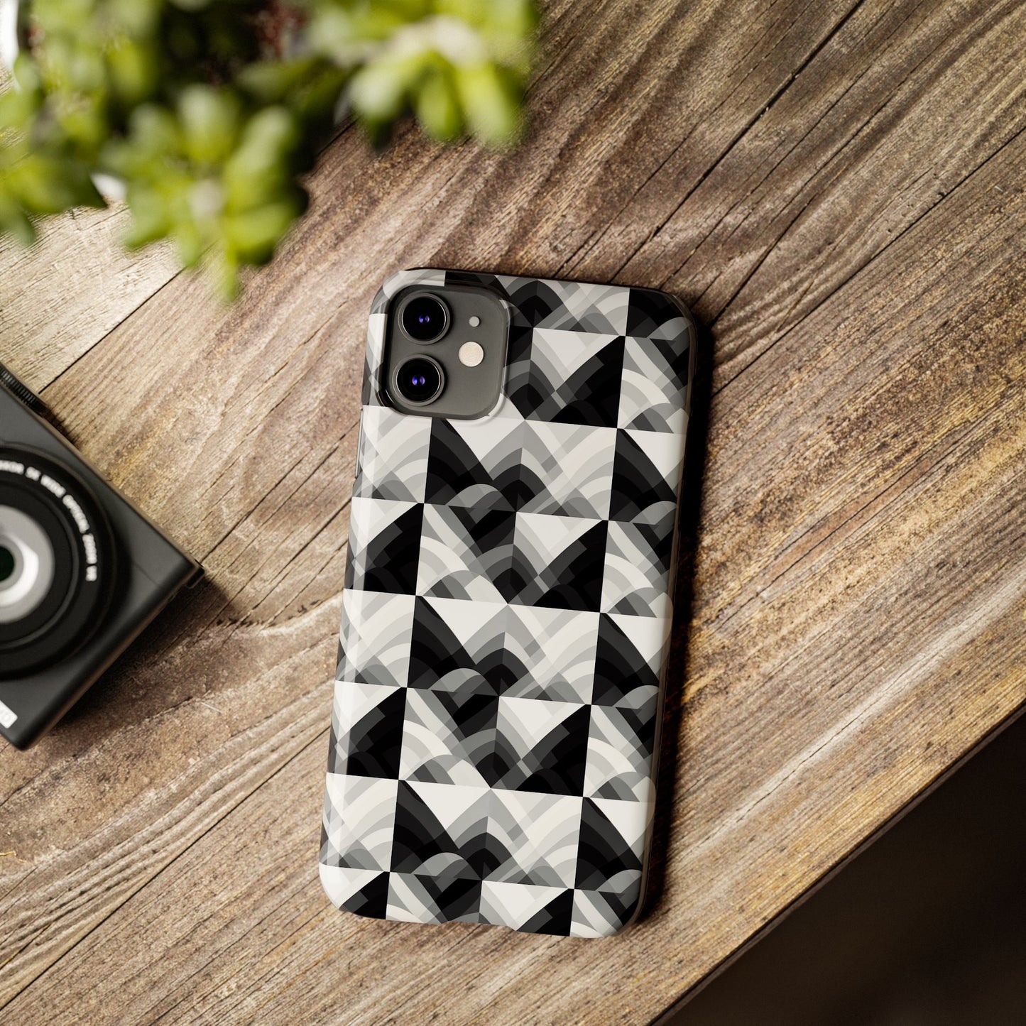 Stylish Black and Gray Slim Phone Case - Geometric Pattern for Modern Aesthetics