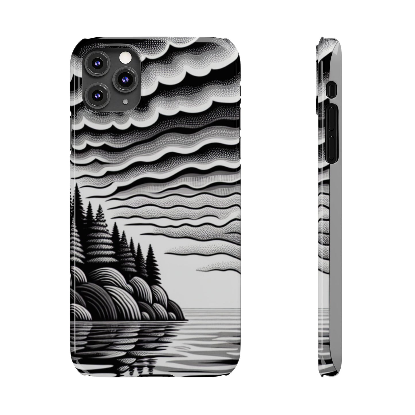 Artistic Black and White Slim Phone Case - Nature Landscape Design