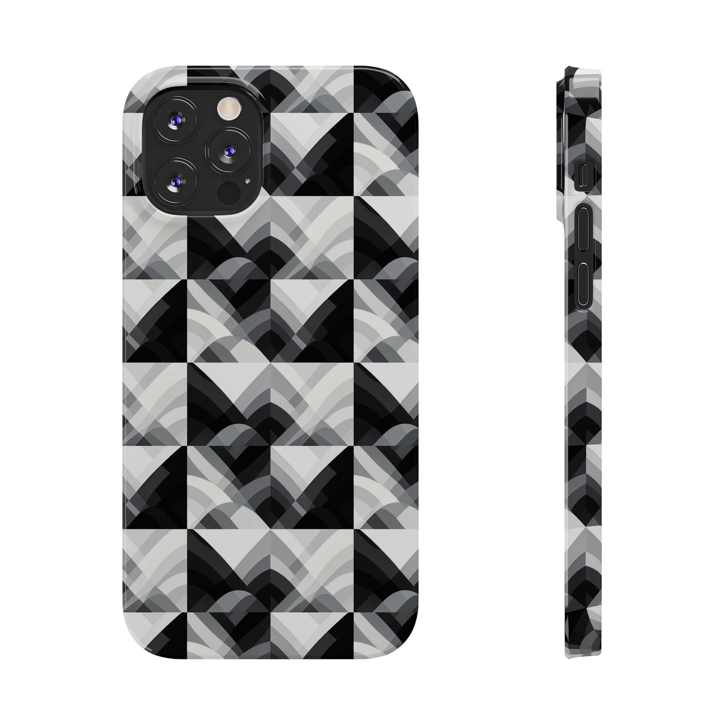 Stylish Black and Gray Slim Phone Case - Geometric Pattern for Modern Aesthetics