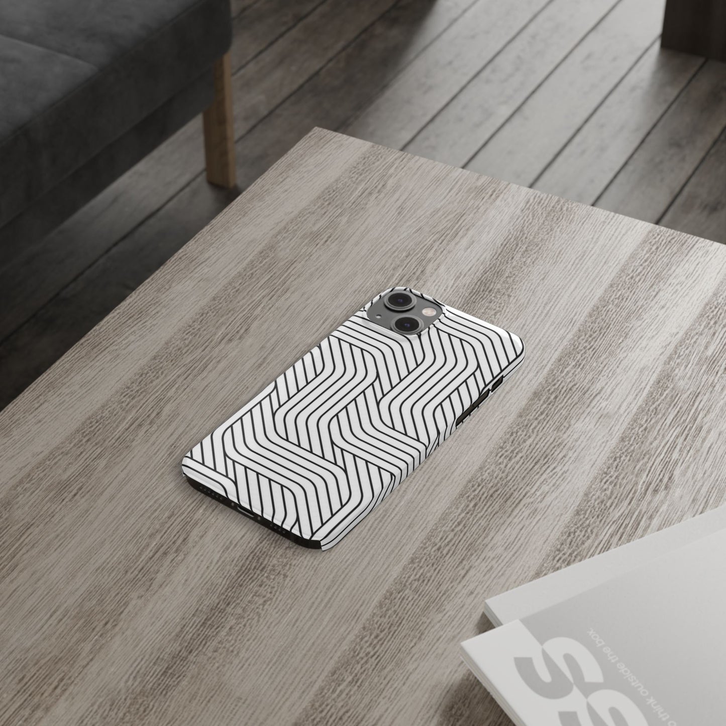 Stylish Geometric Slim Phone Case - Sleek Black and White Design for Minimalist Aesthetics