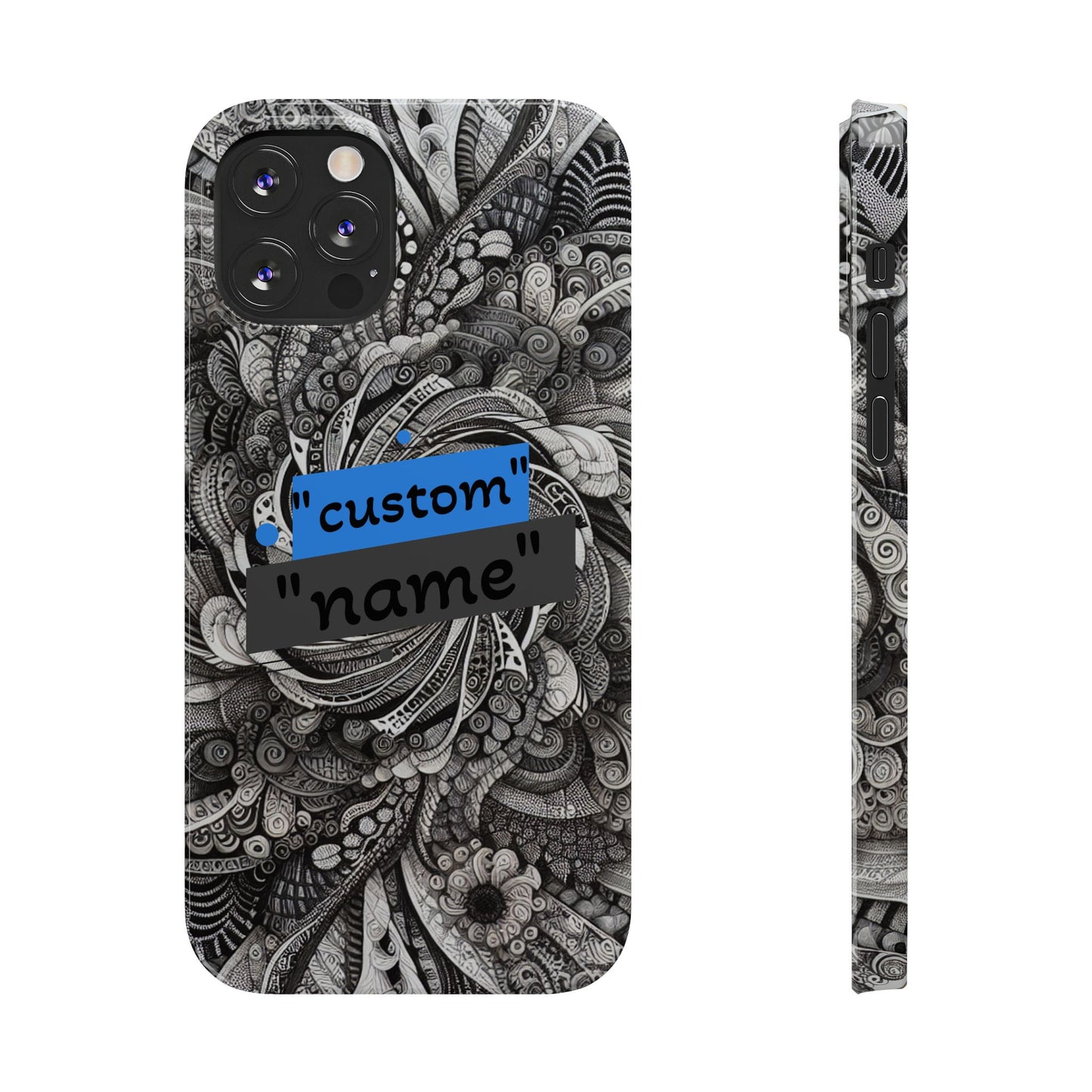 Customizable Slim Phone Cases - Personalized Black Swirl Design