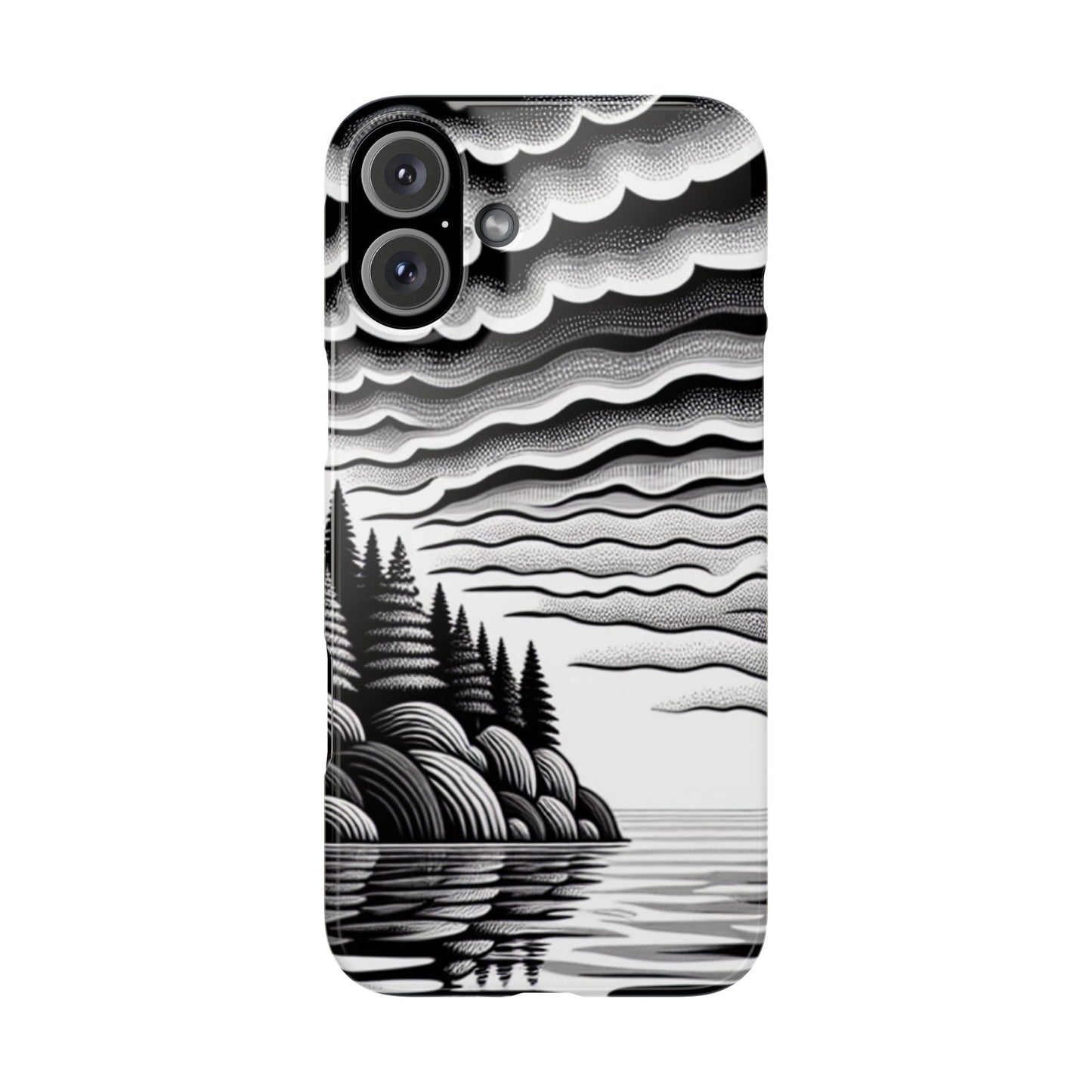 Artistic Black and White Slim Phone Case - Nature Landscape Design