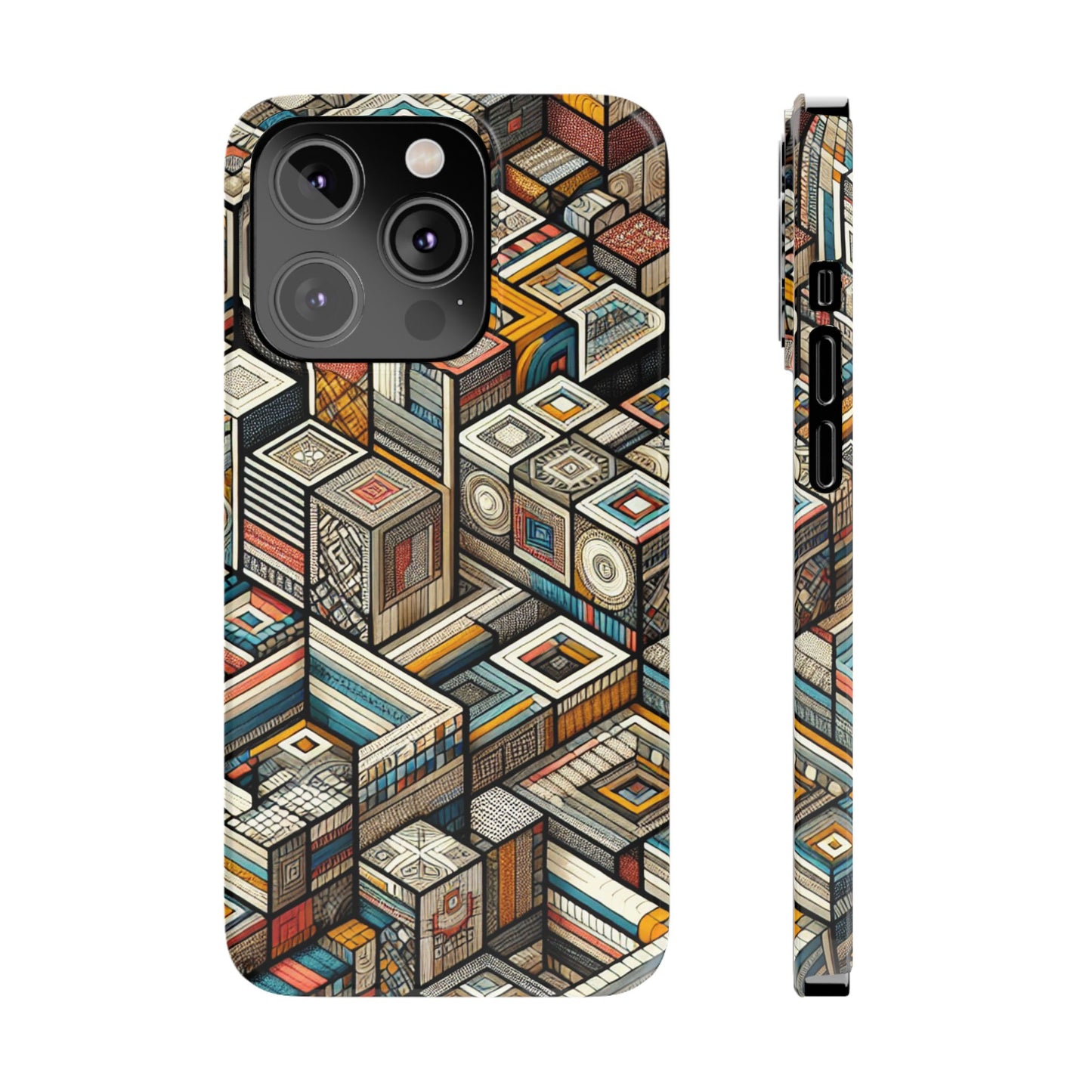 Artistic  Retro Geometric Slim Phone Case - Unique Abstract Design