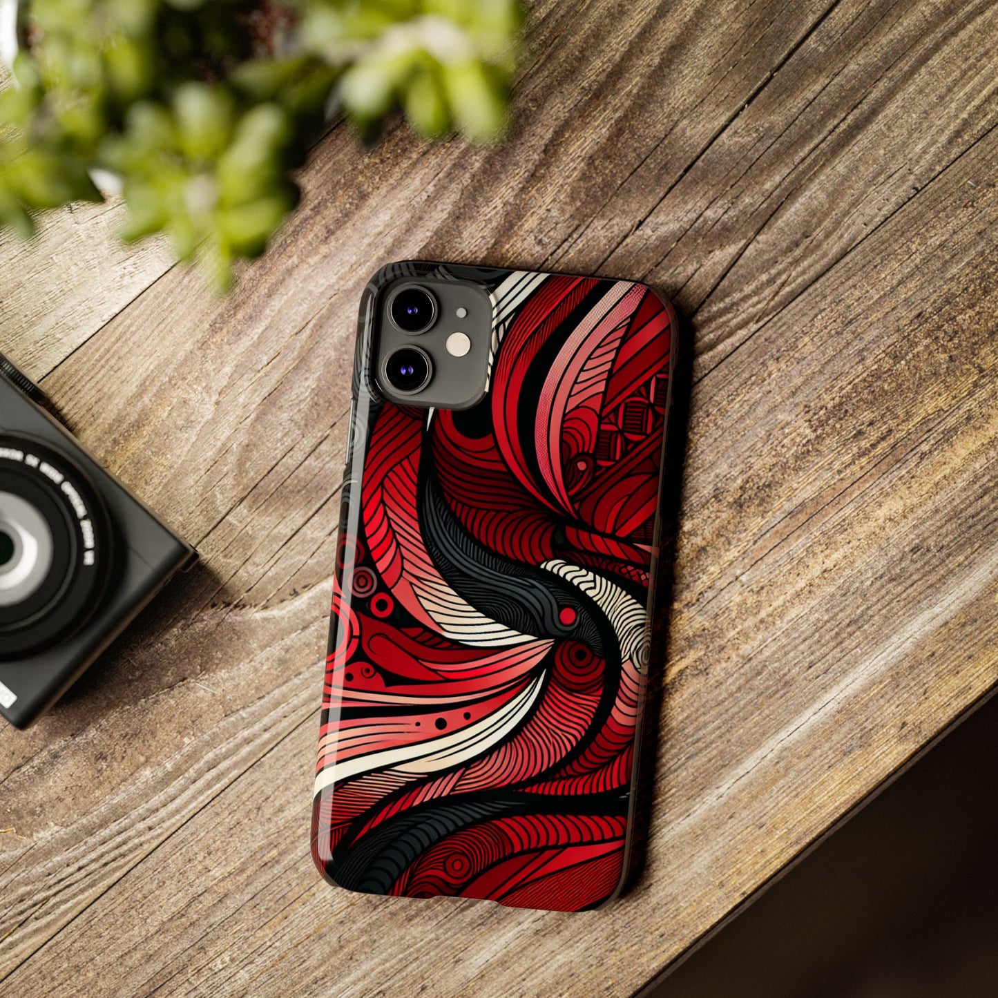 Artistic Red Swirl Slim Phone Case - Trendy Design for Stylish Protection