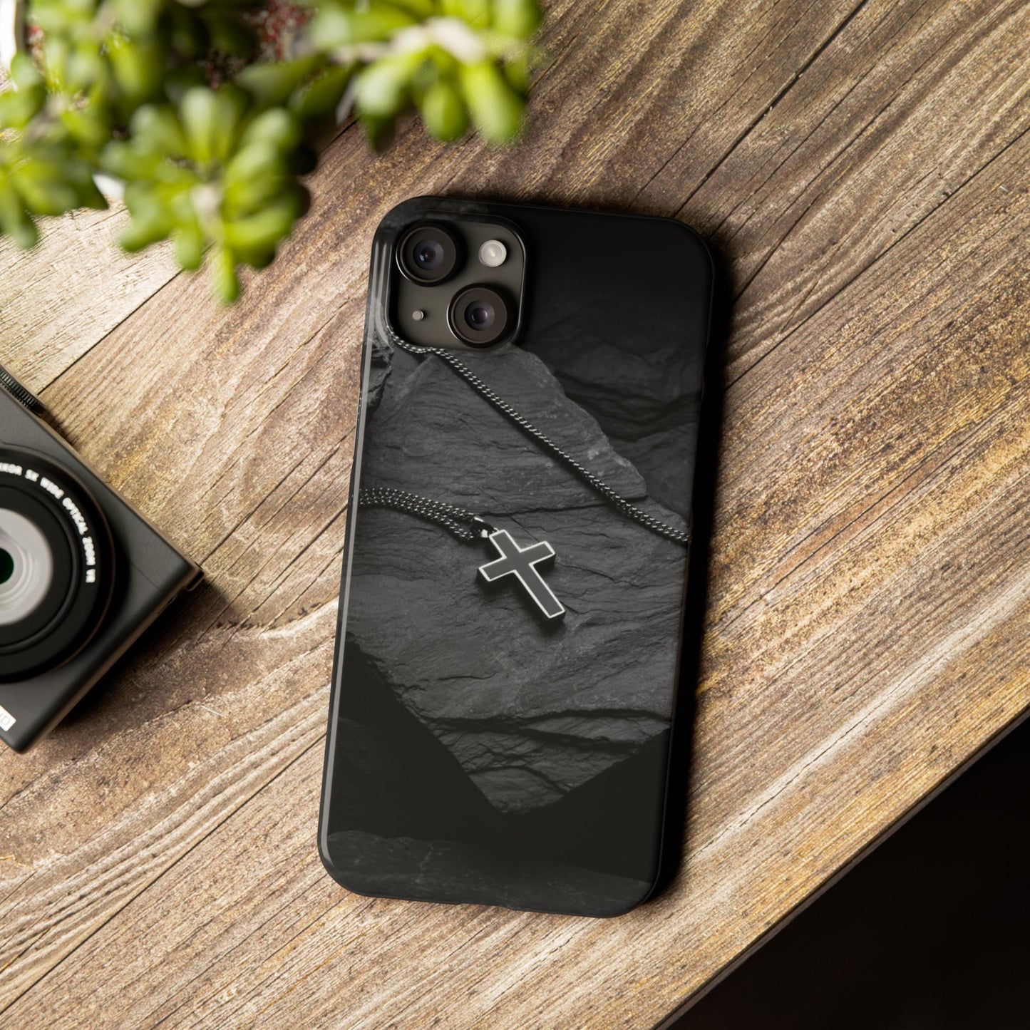 Minimalist Black Cross Slim Phone Case - Stylish & Modern Design