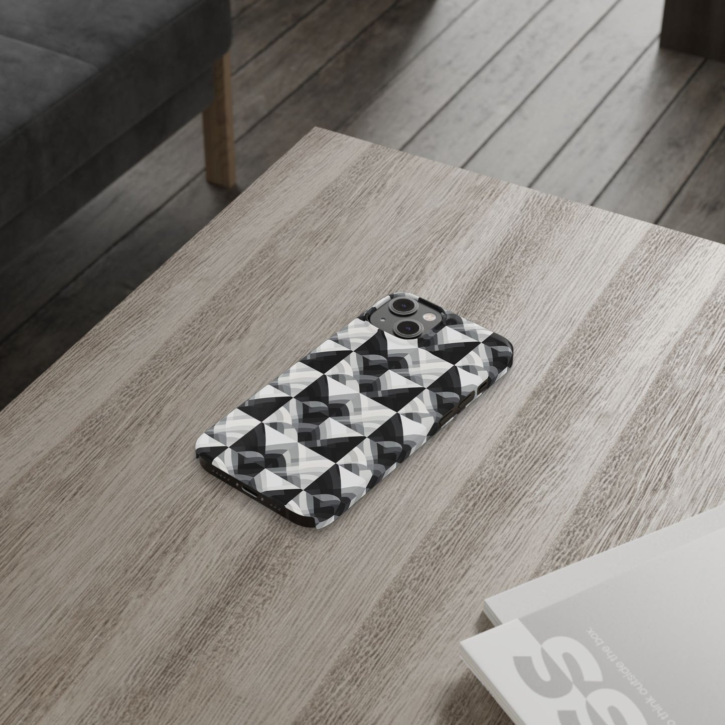 Stylish Black and Gray Slim Phone Case - Geometric Pattern for Modern Aesthetics