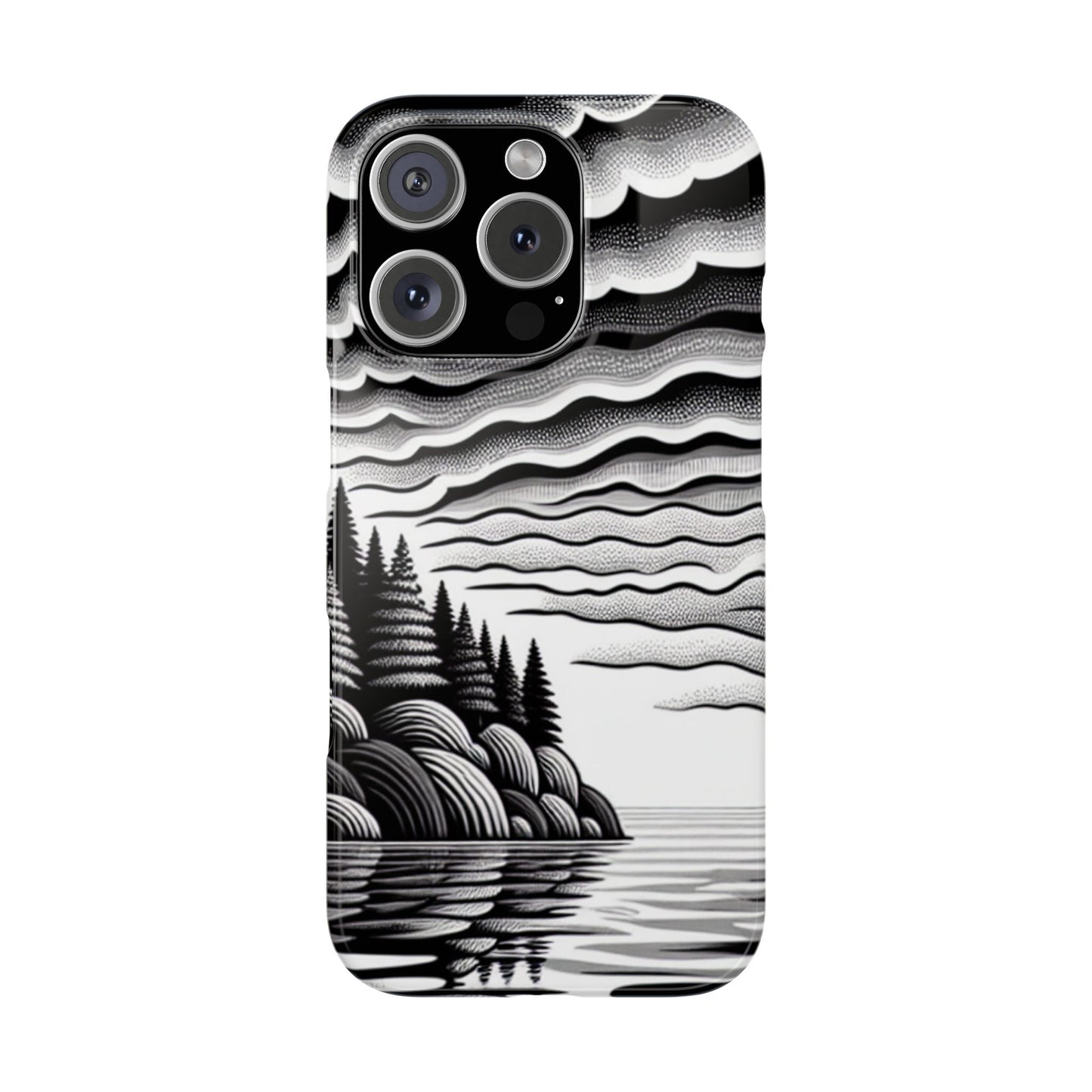 Artistic Black and White Slim Phone Case - Nature Landscape Design