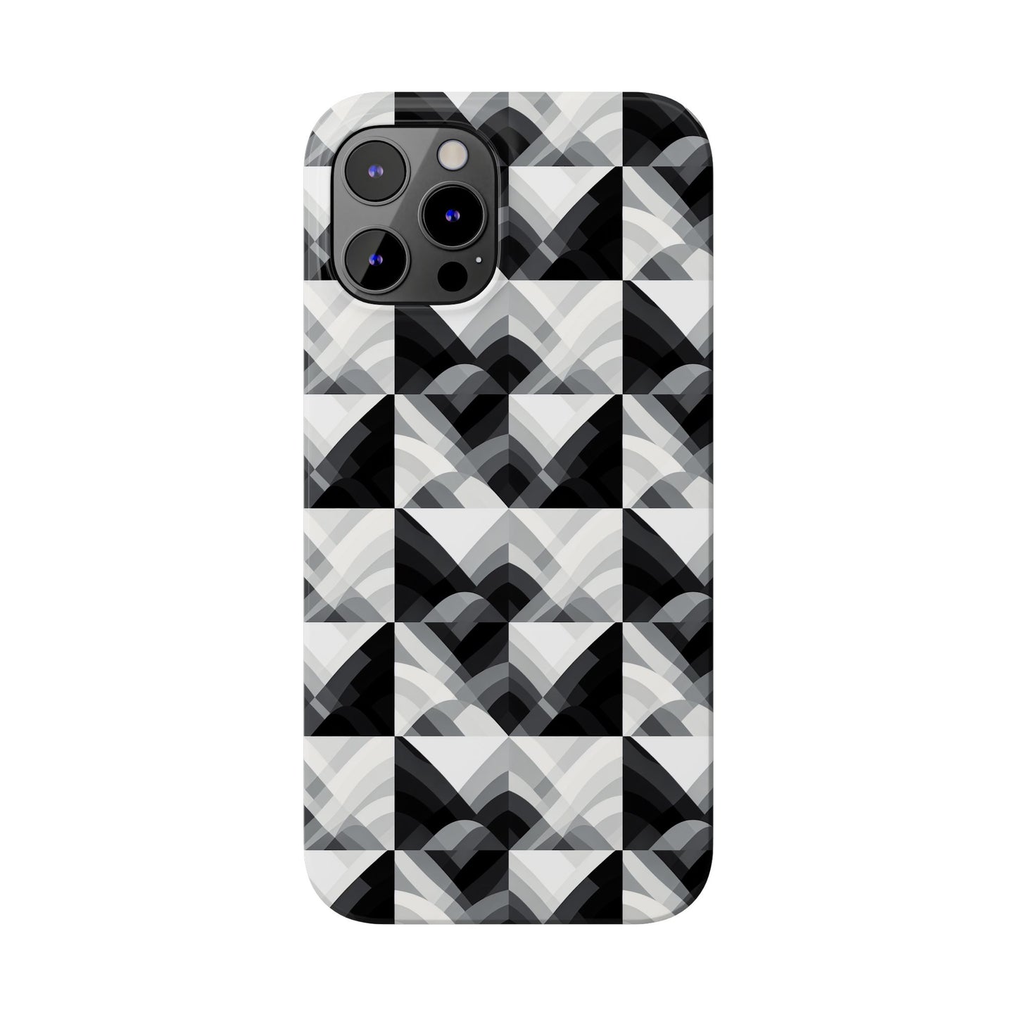 Stylish Black and Gray Slim Phone Case - Geometric Pattern for Modern Aesthetics