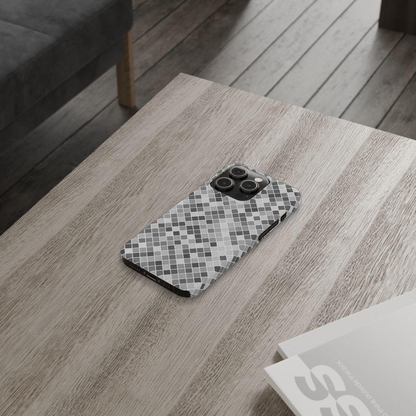 Chic Grey Mosaic Slim Phone Case - Stylish Protection for Modern Lifestyle