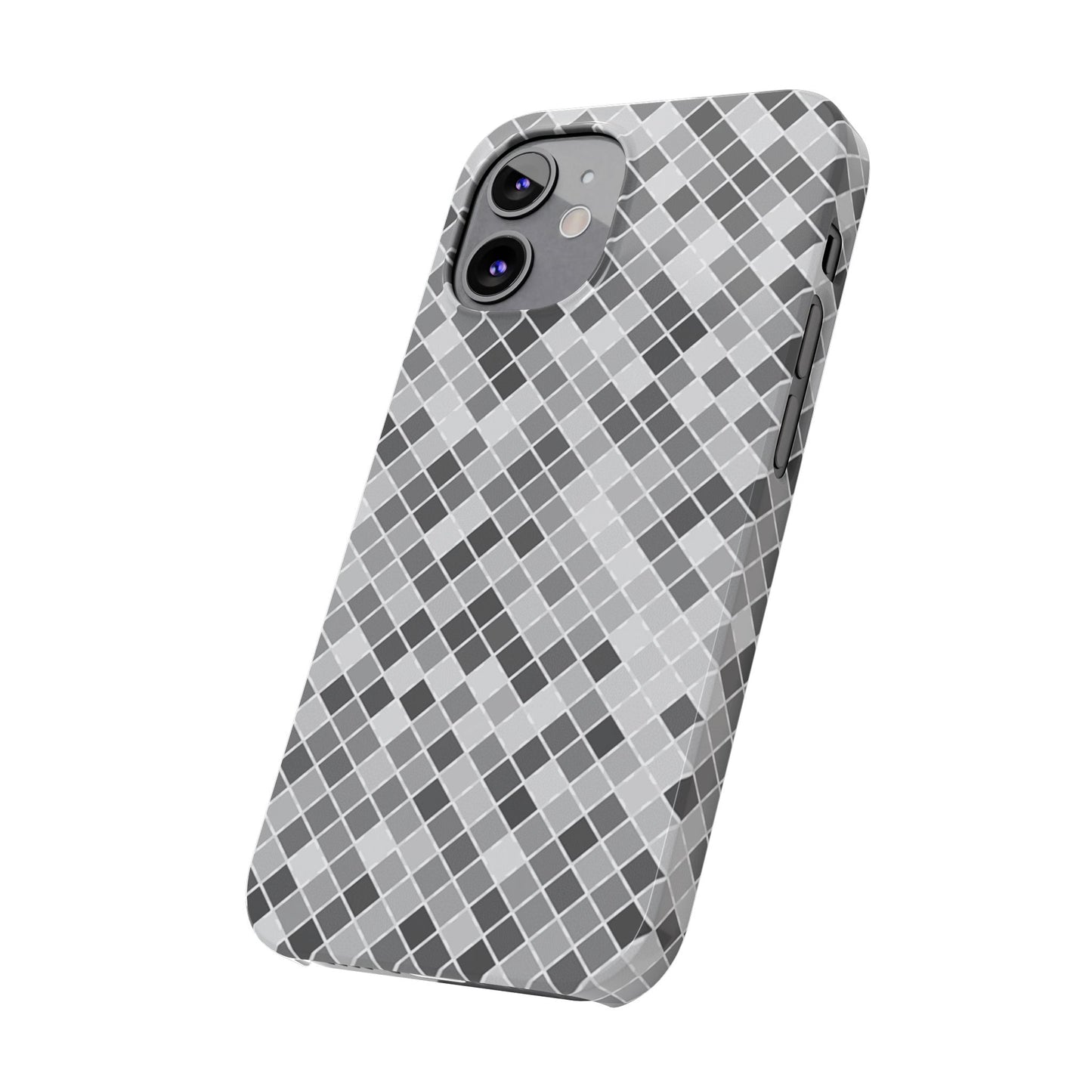 Chic Grey Mosaic Slim Phone Case - Stylish Protection for Modern Lifestyle