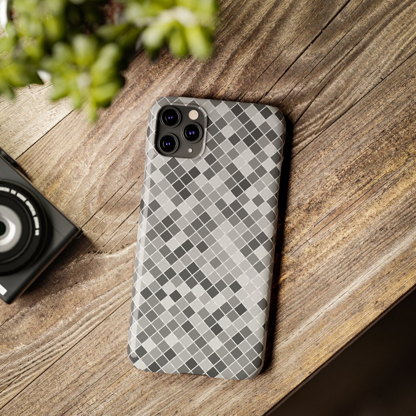 Chic Grey Mosaic Slim Phone Case - Stylish Protection for Modern Lifestyle