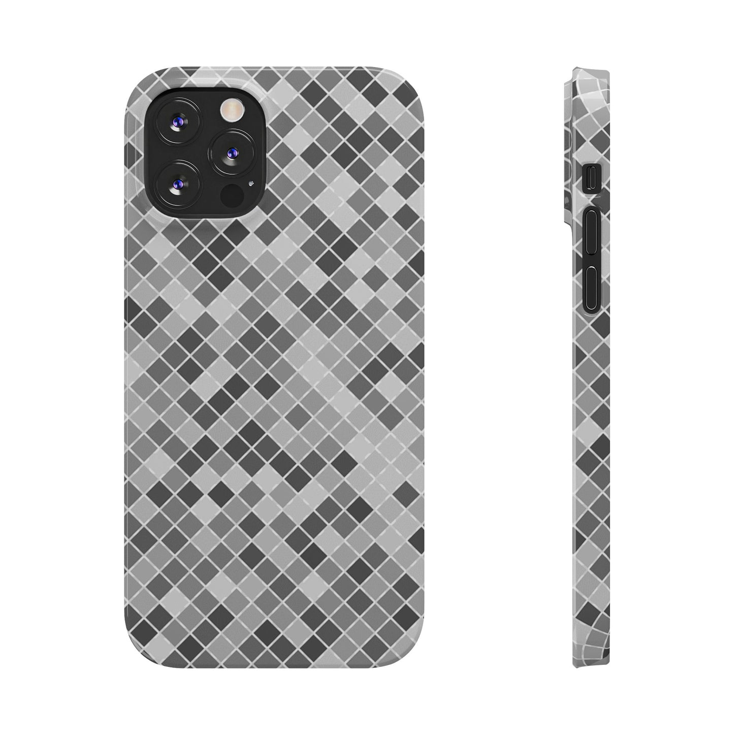 Chic Grey Mosaic Slim Phone Case - Stylish Protection for Modern Lifestyle