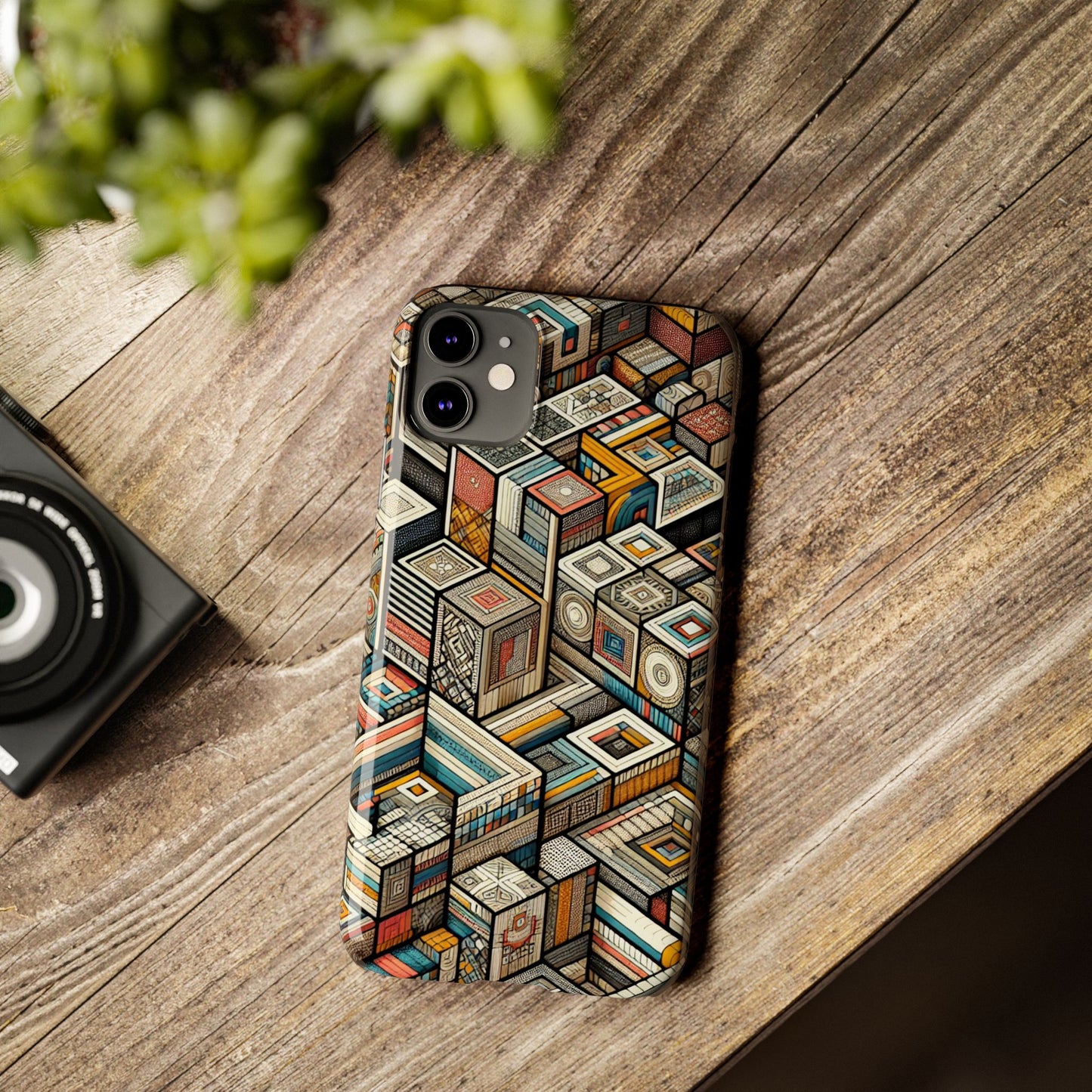 Artistic  Retro Geometric Slim Phone Case - Unique Abstract Design