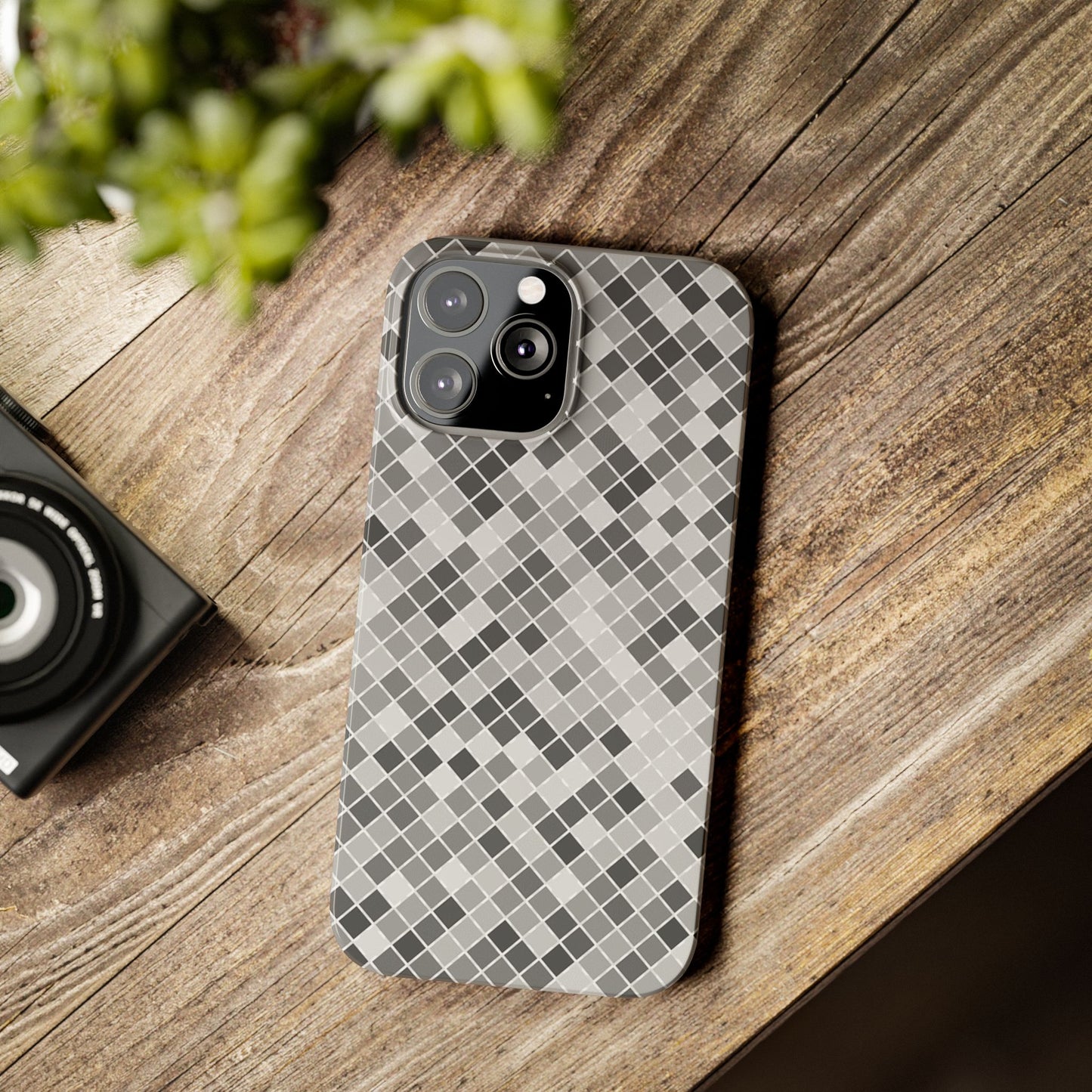 Chic Grey Mosaic Slim Phone Case - Stylish Protection for Modern Lifestyle