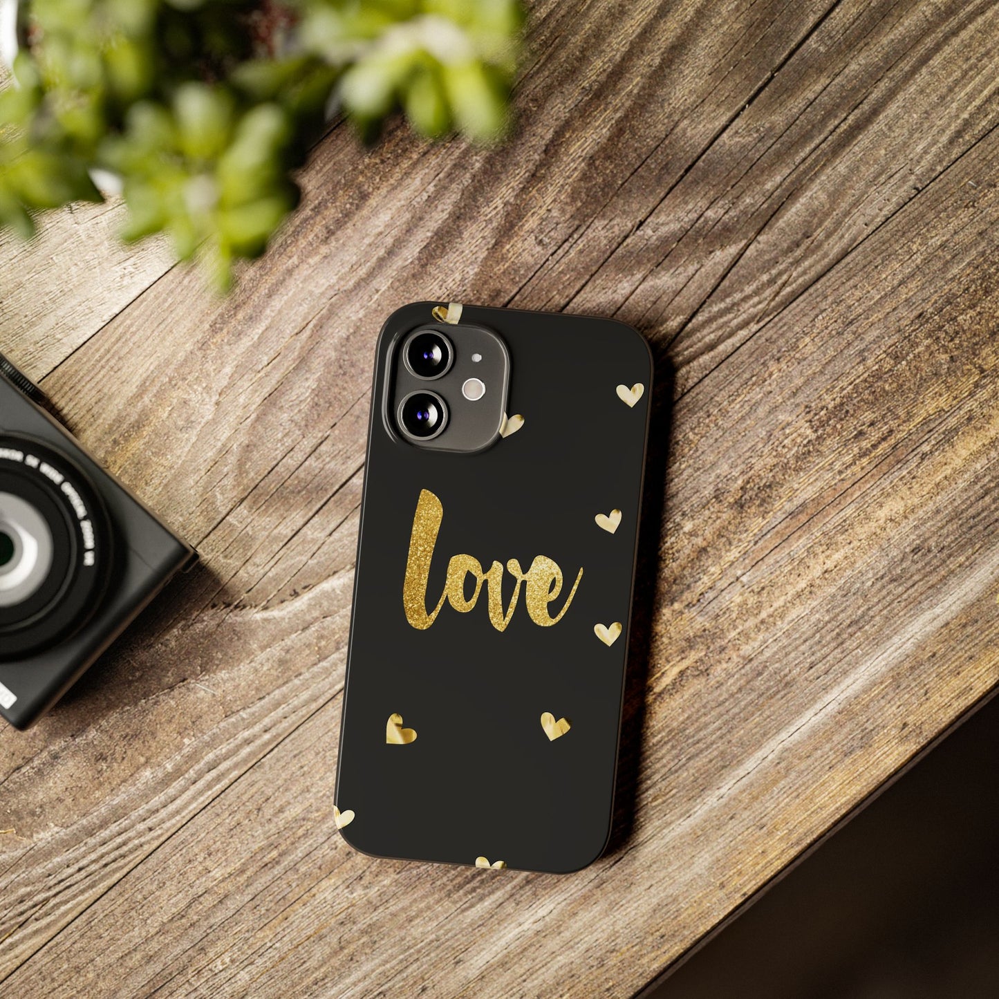 Glitter Love Slim Phone Case - Stylish Black Love Design