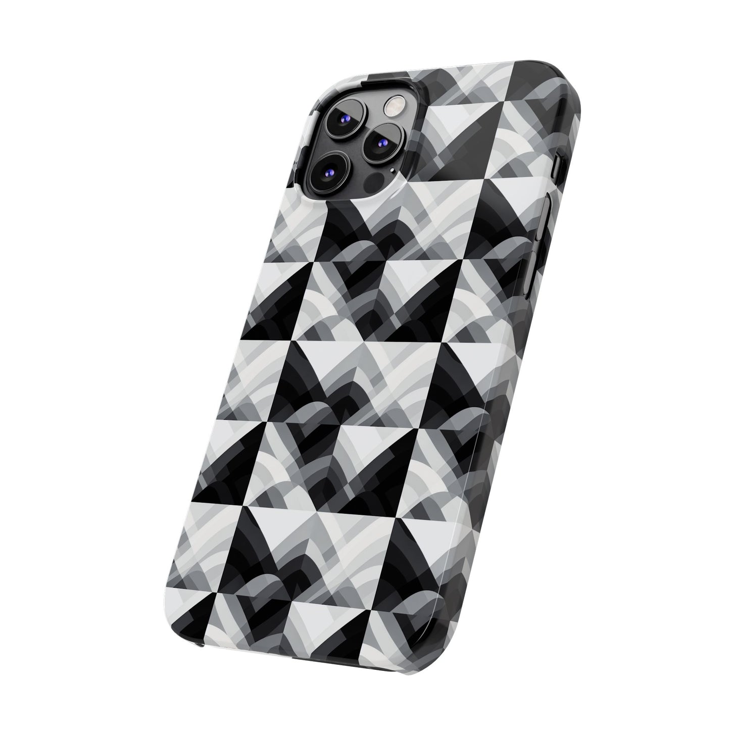 Stylish Black and Gray Slim Phone Case - Geometric Pattern for Modern Aesthetics