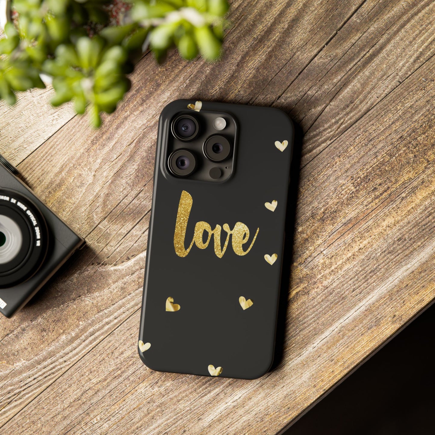 Glitter Love Slim Phone Case - Stylish Black Love Design