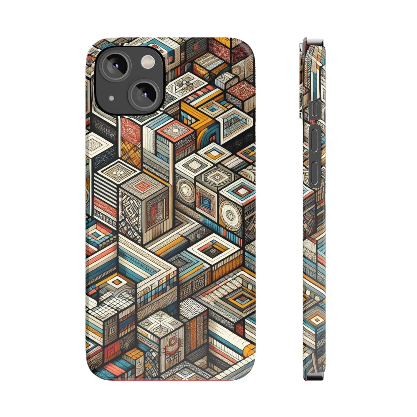 Artistic  Retro Geometric Slim Phone Case - Unique Abstract Design