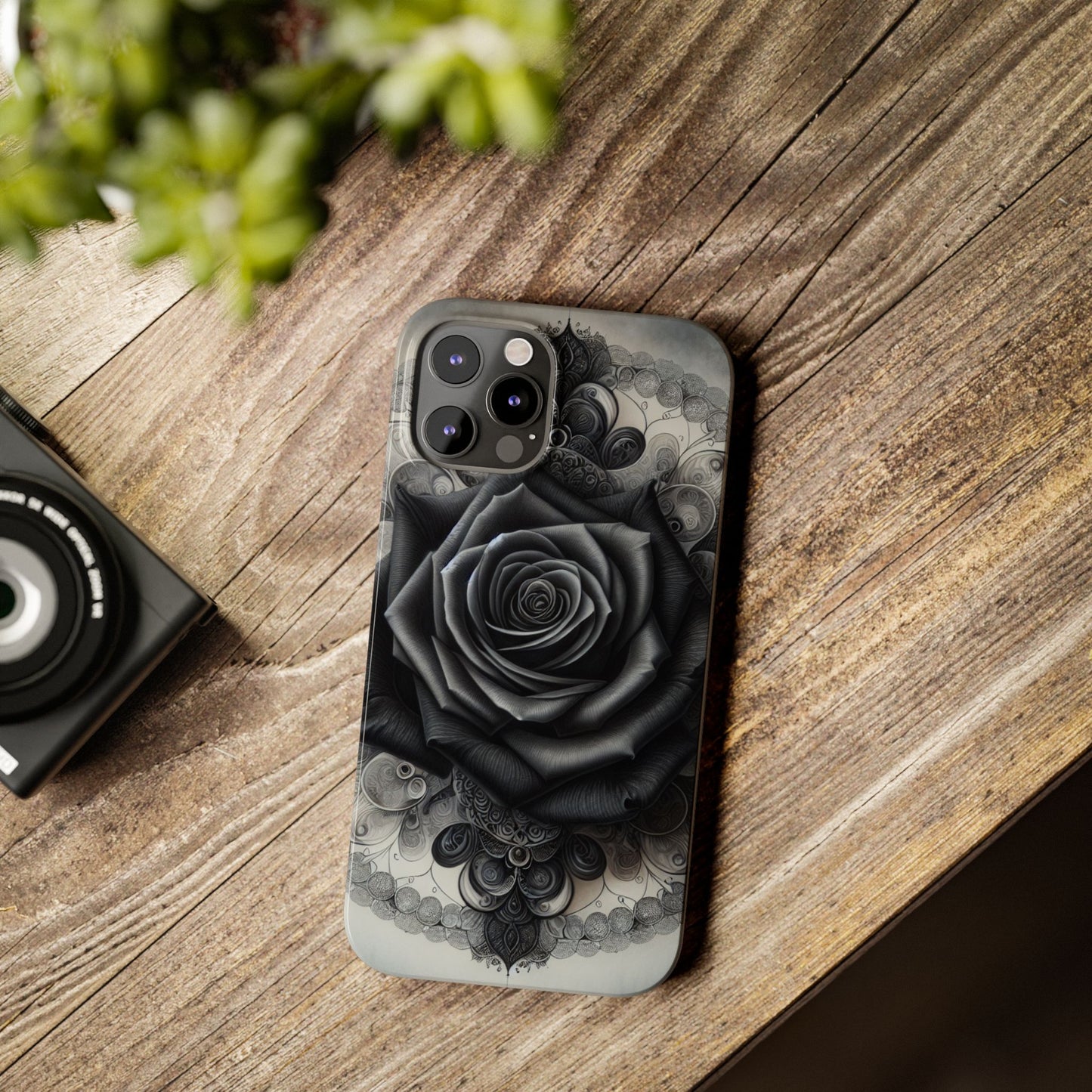 Elegant Black Rose Slim Phone Case for Stylish Protection