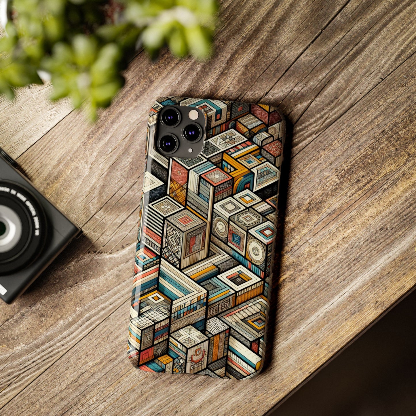 Artistic  Retro Geometric Slim Phone Case - Unique Abstract Design