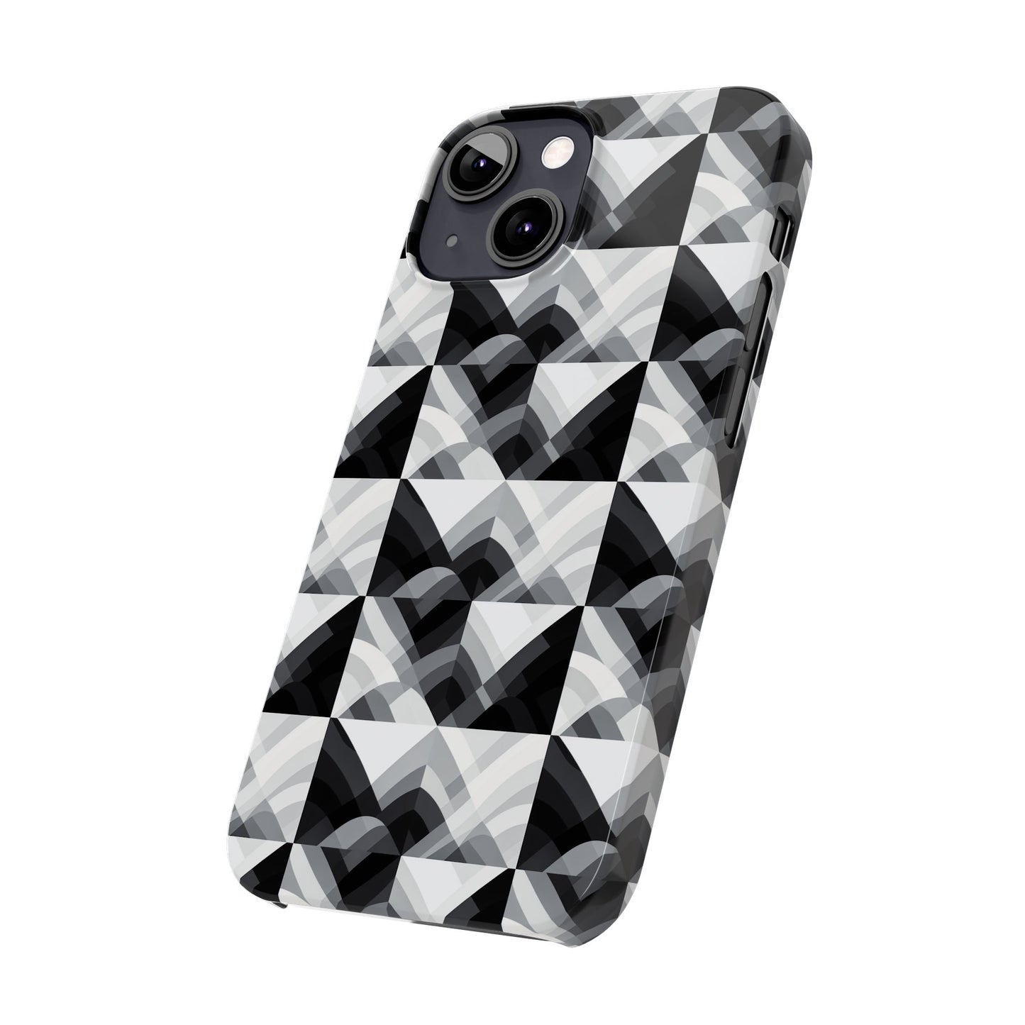 Stylish Black and Gray Slim Phone Case - Geometric Pattern for Modern Aesthetics