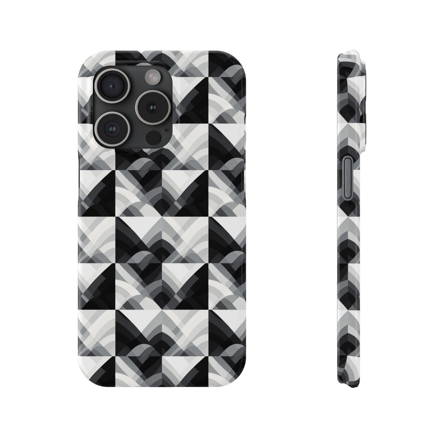 Stylish Black and Gray Slim Phone Case - Geometric Pattern for Modern Aesthetics