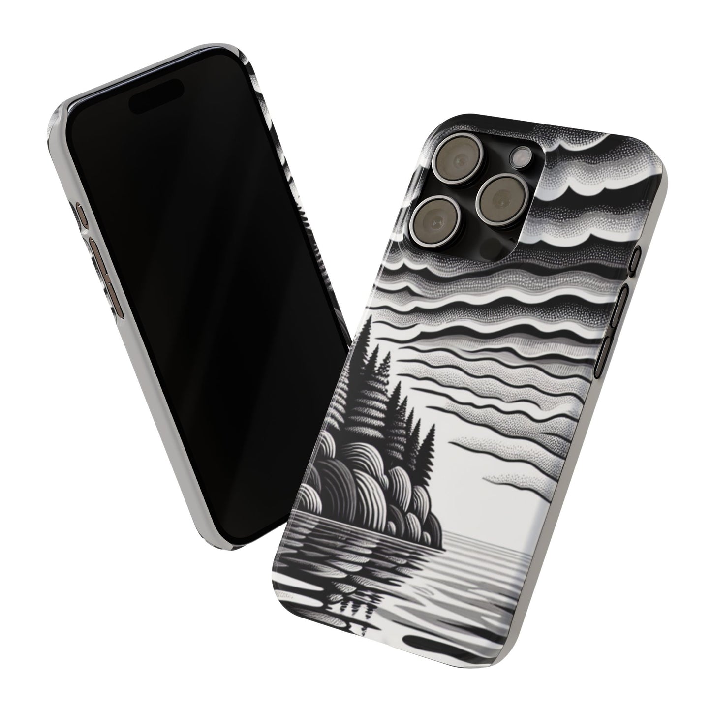 Artistic Black and White Slim Phone Case - Nature Landscape Design