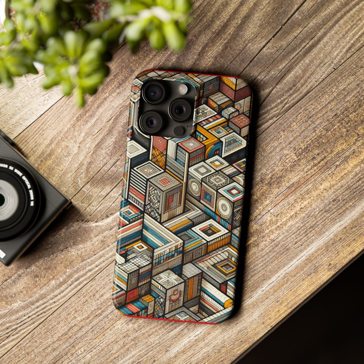 Artistic  Retro Geometric Slim Phone Case - Unique Abstract Design