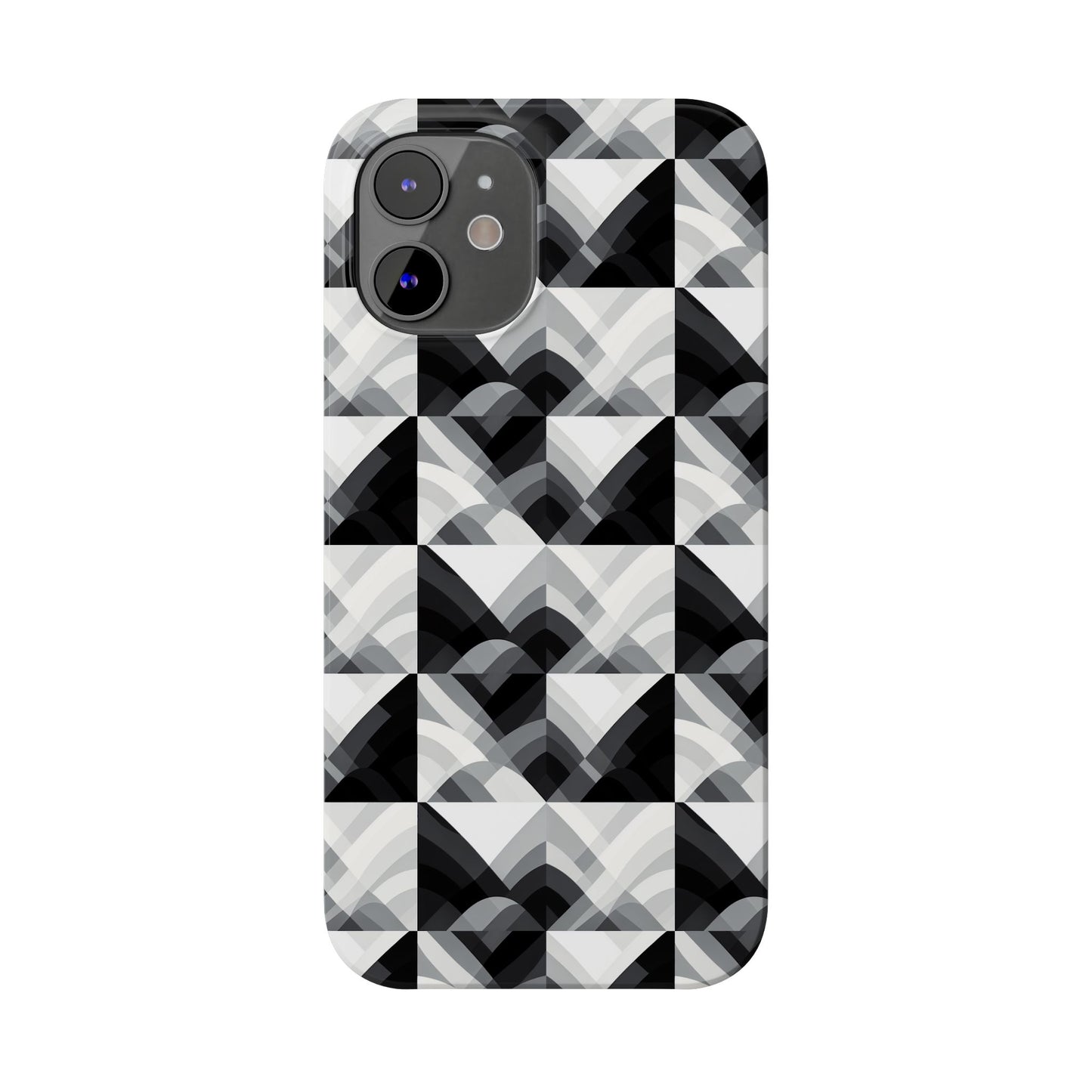 Stylish Black and Gray Slim Phone Case - Geometric Pattern for Modern Aesthetics