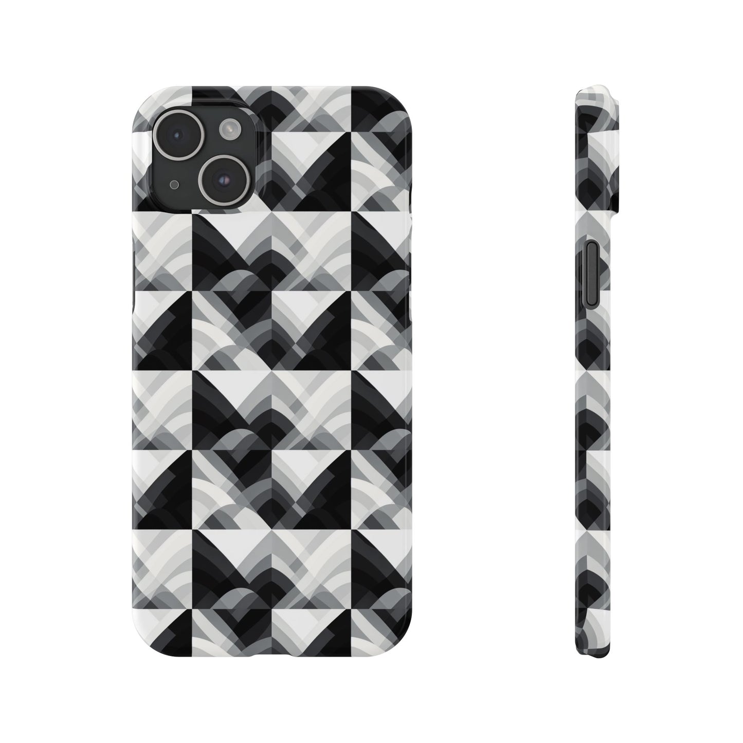 Stylish Black and Gray Slim Phone Case - Geometric Pattern for Modern Aesthetics