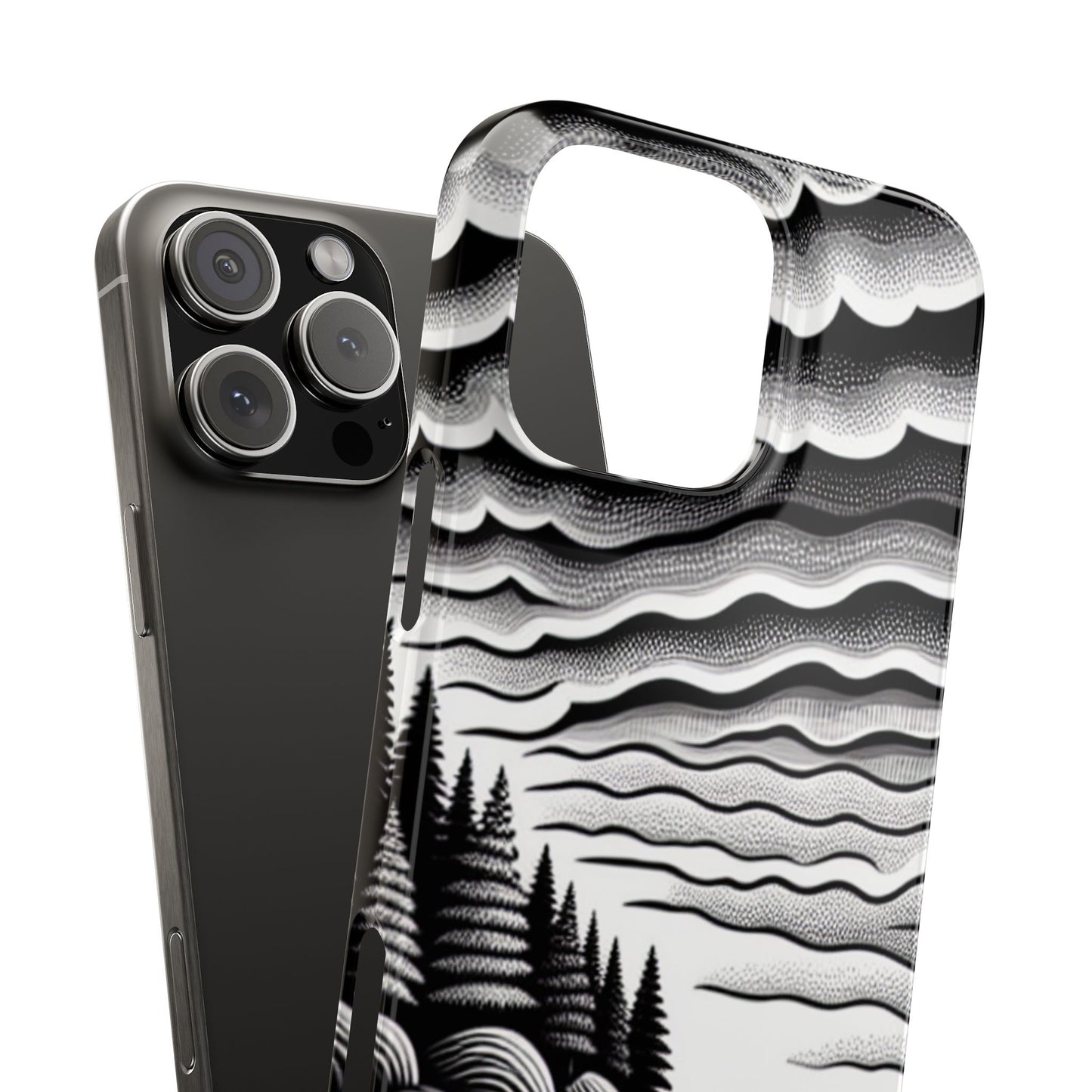 Artistic Black and White Slim Phone Case - Nature Landscape Design