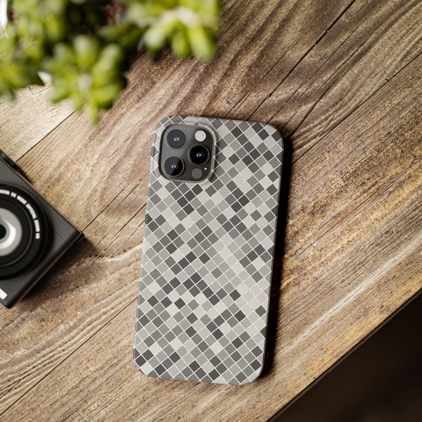 Chic Grey Mosaic Slim Phone Case - Stylish Protection for Modern Lifestyle