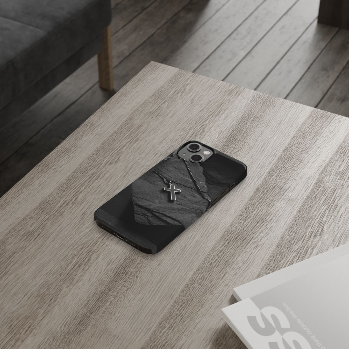 Minimalist Black Cross Slim Phone Case - Stylish & Modern Design