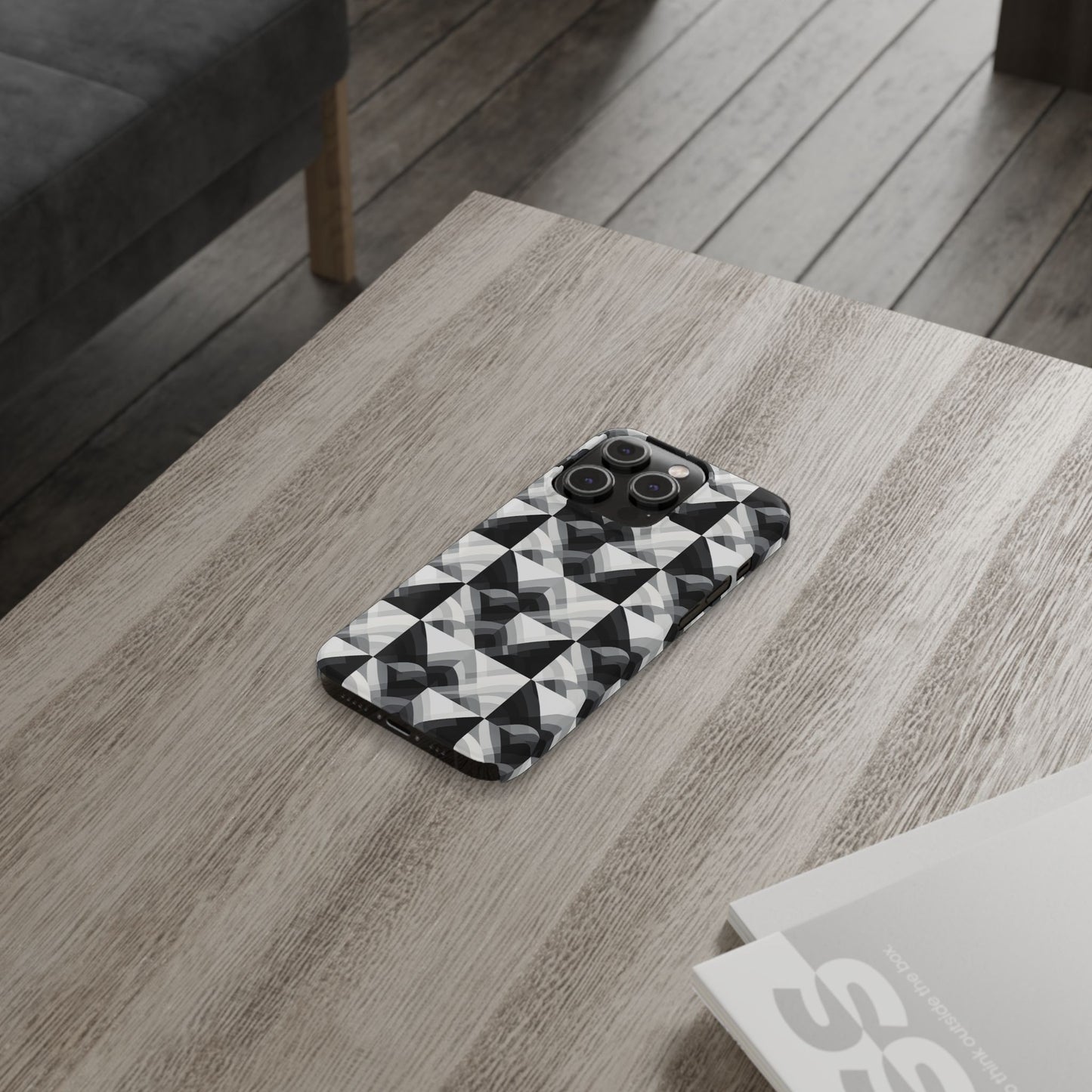 Stylish Black and Gray Slim Phone Case - Geometric Pattern for Modern Aesthetics