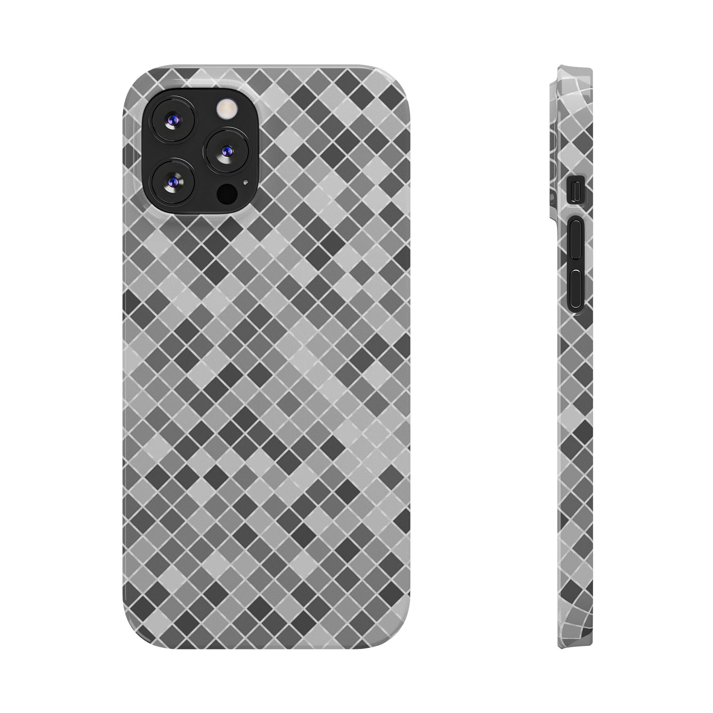 Chic Grey Mosaic Slim Phone Case - Stylish Protection for Modern Lifestyle