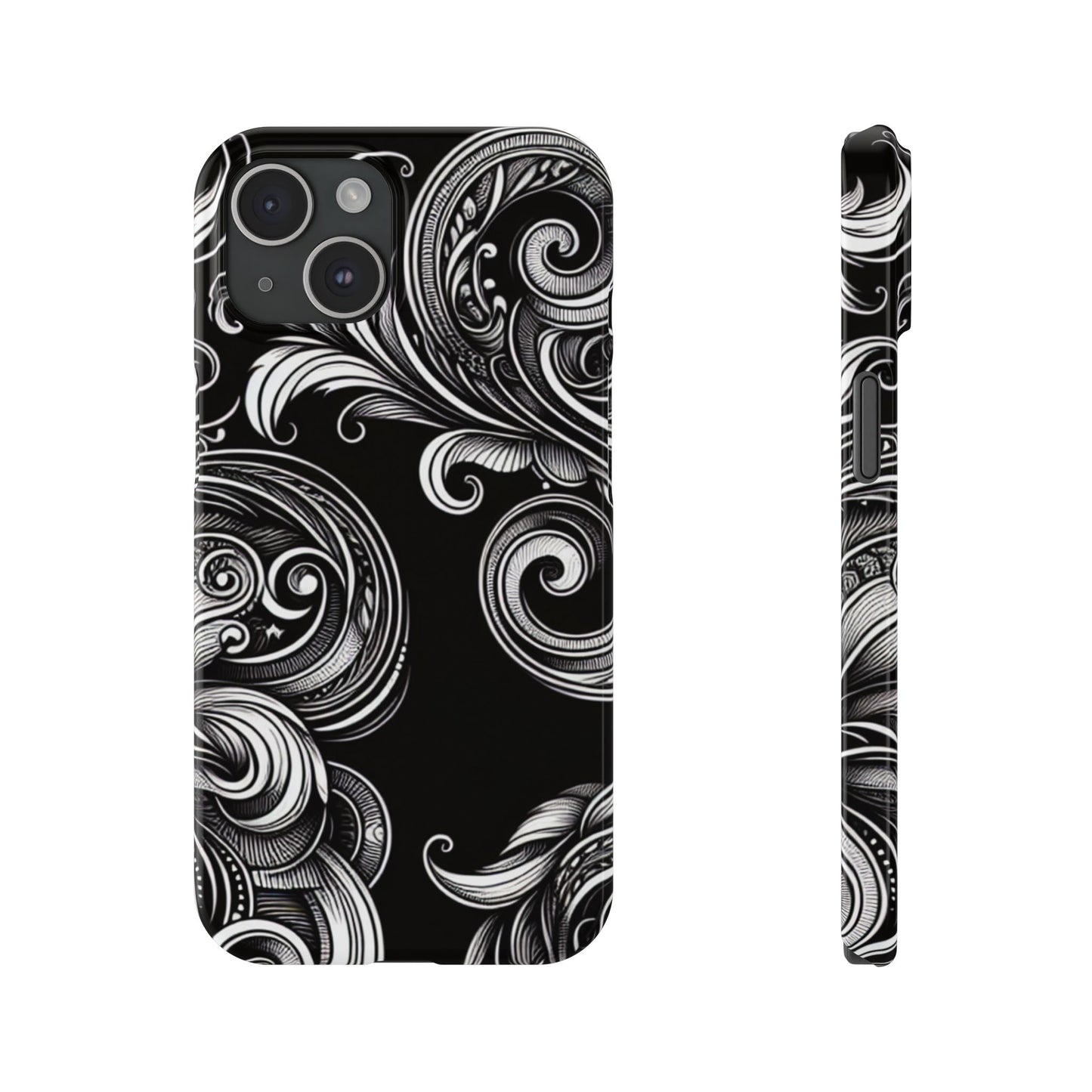 Elegant Black Swirl Slim Phone Case - Artistic Design for All Occasions